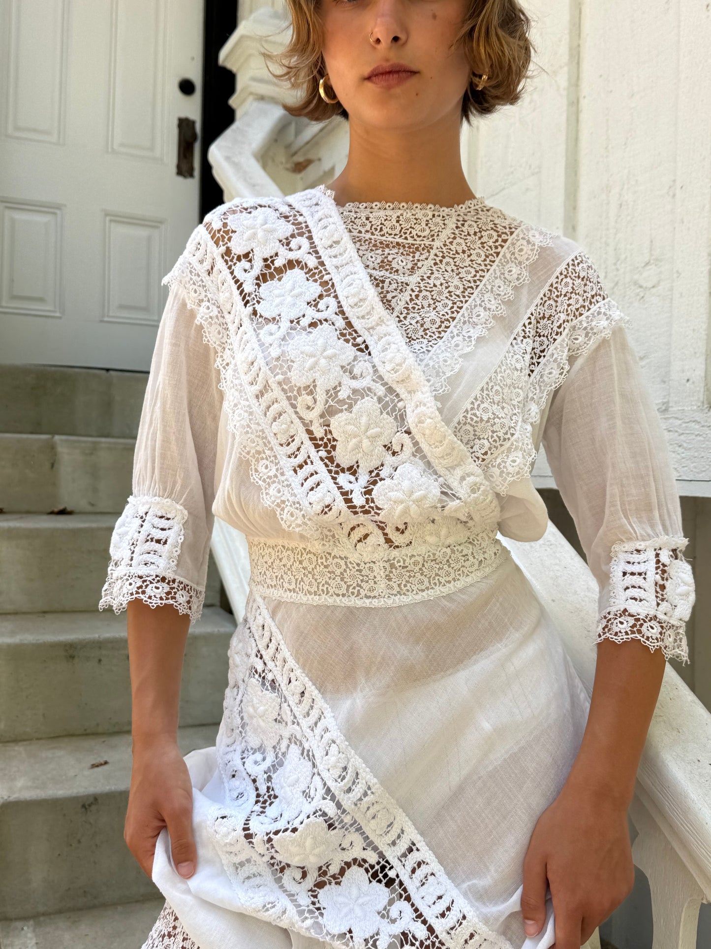 Edwardian Cotton Lace Inlay Lawn Dress