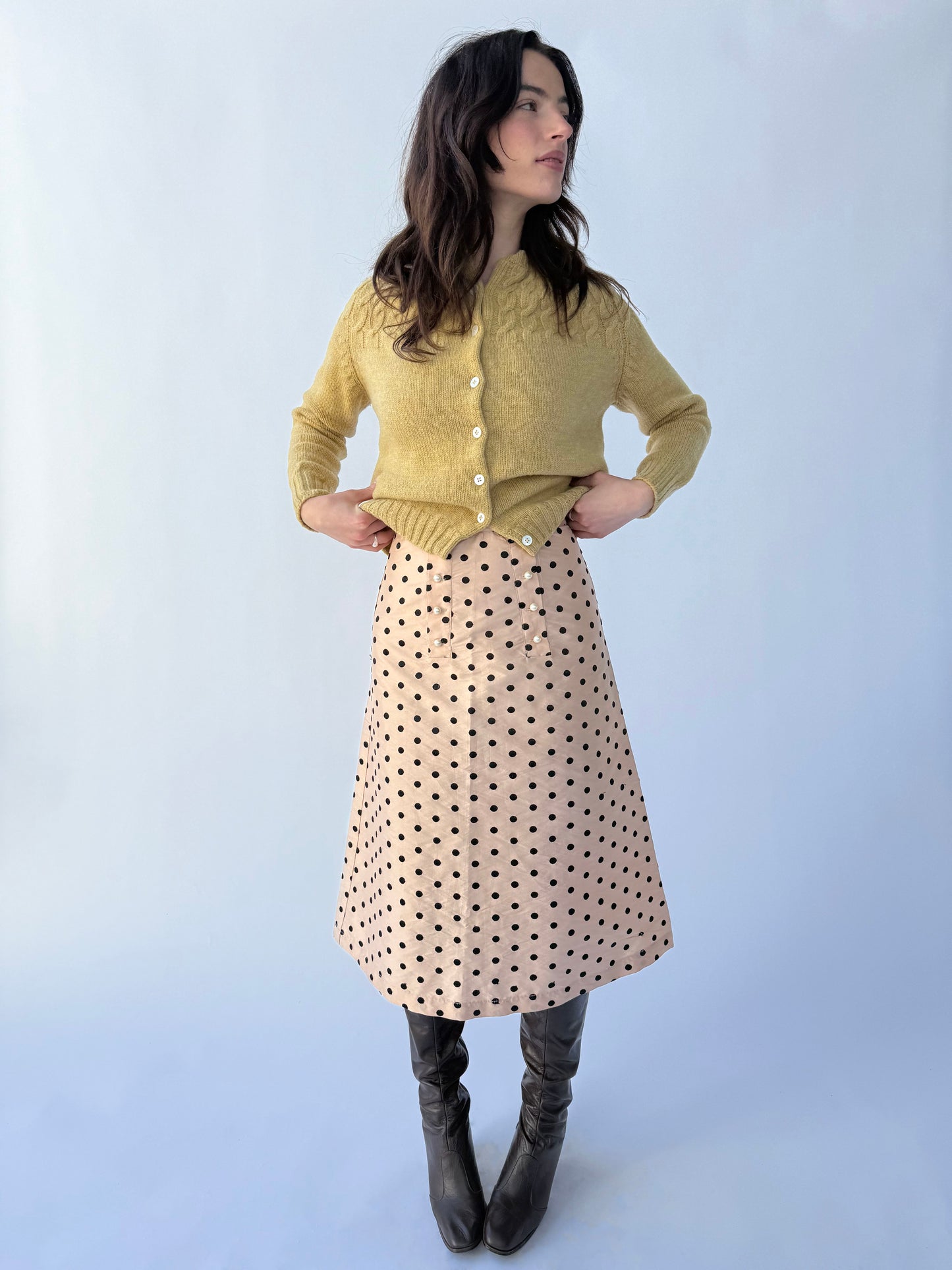 1950s Mustard Wool Cable Knit Cardigan
