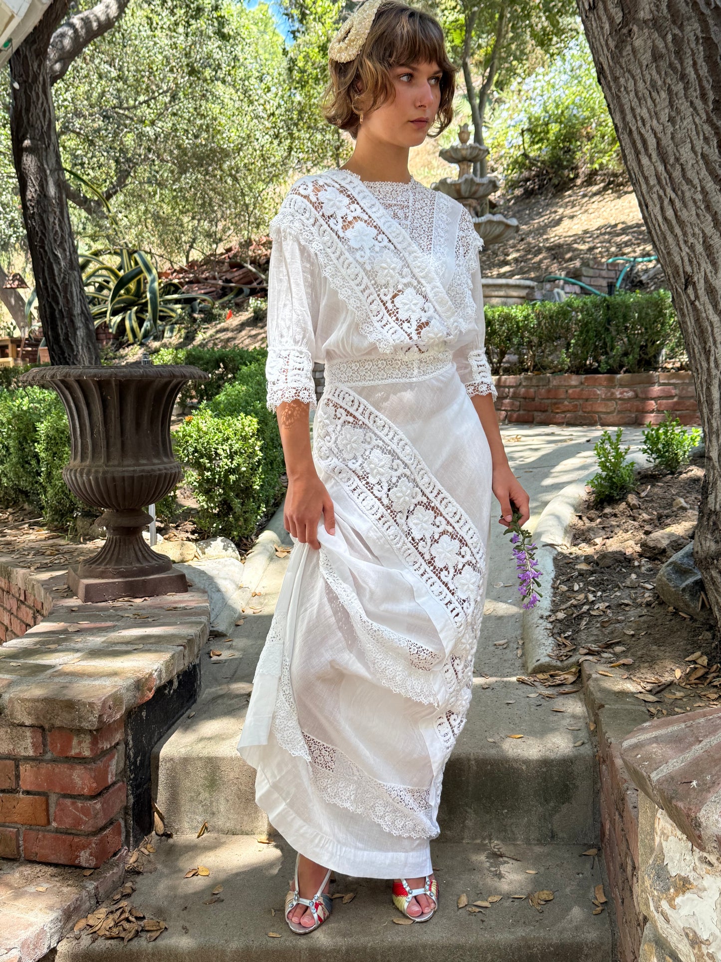 Edwardian Cotton Lace Inlay Lawn Dress