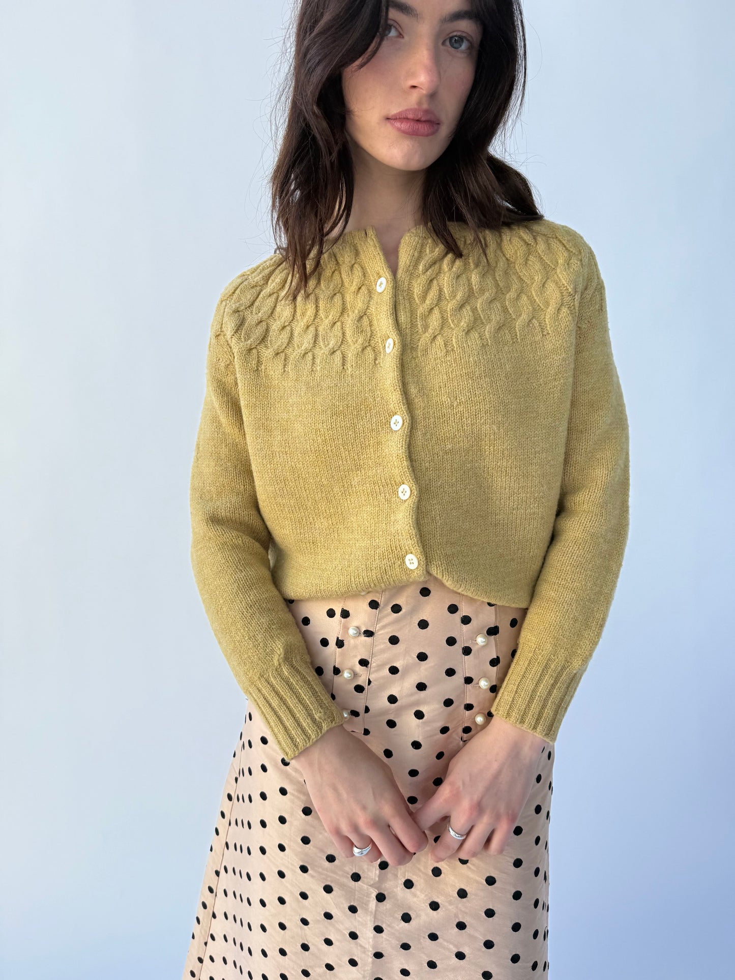 1950s Mustard Wool Cable Knit Cardigan