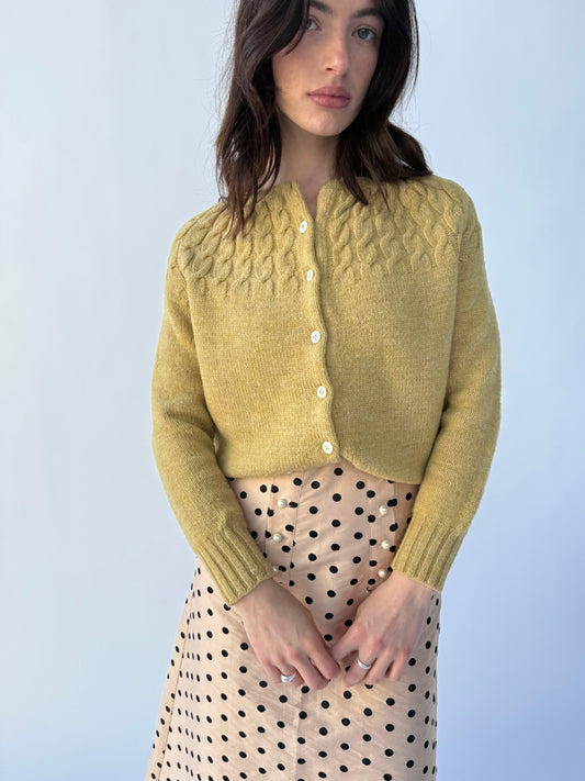 1950s Mustard Wool Cable Knit Cardigan