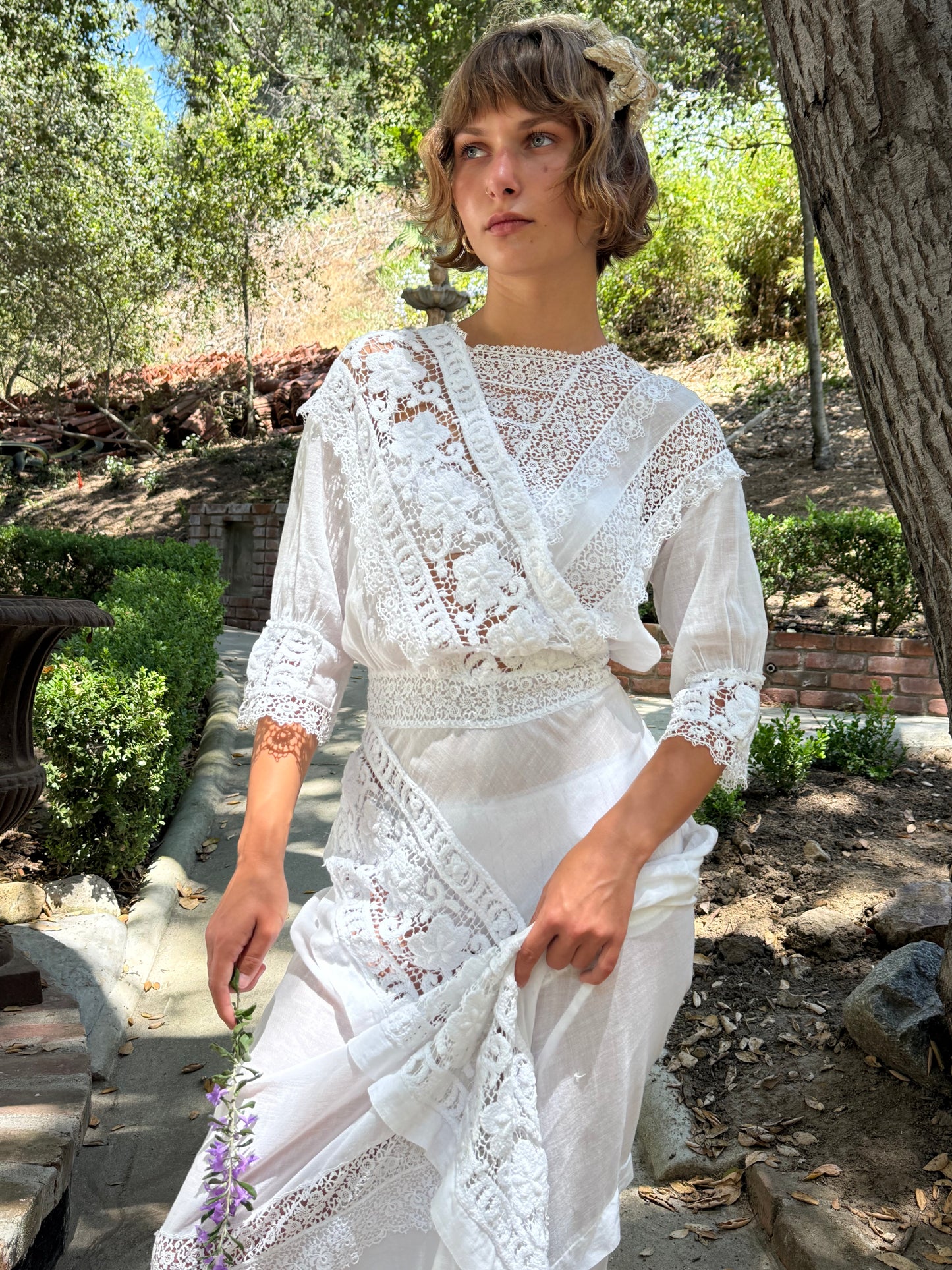Edwardian Cotton Lace Inlay Lawn Dress