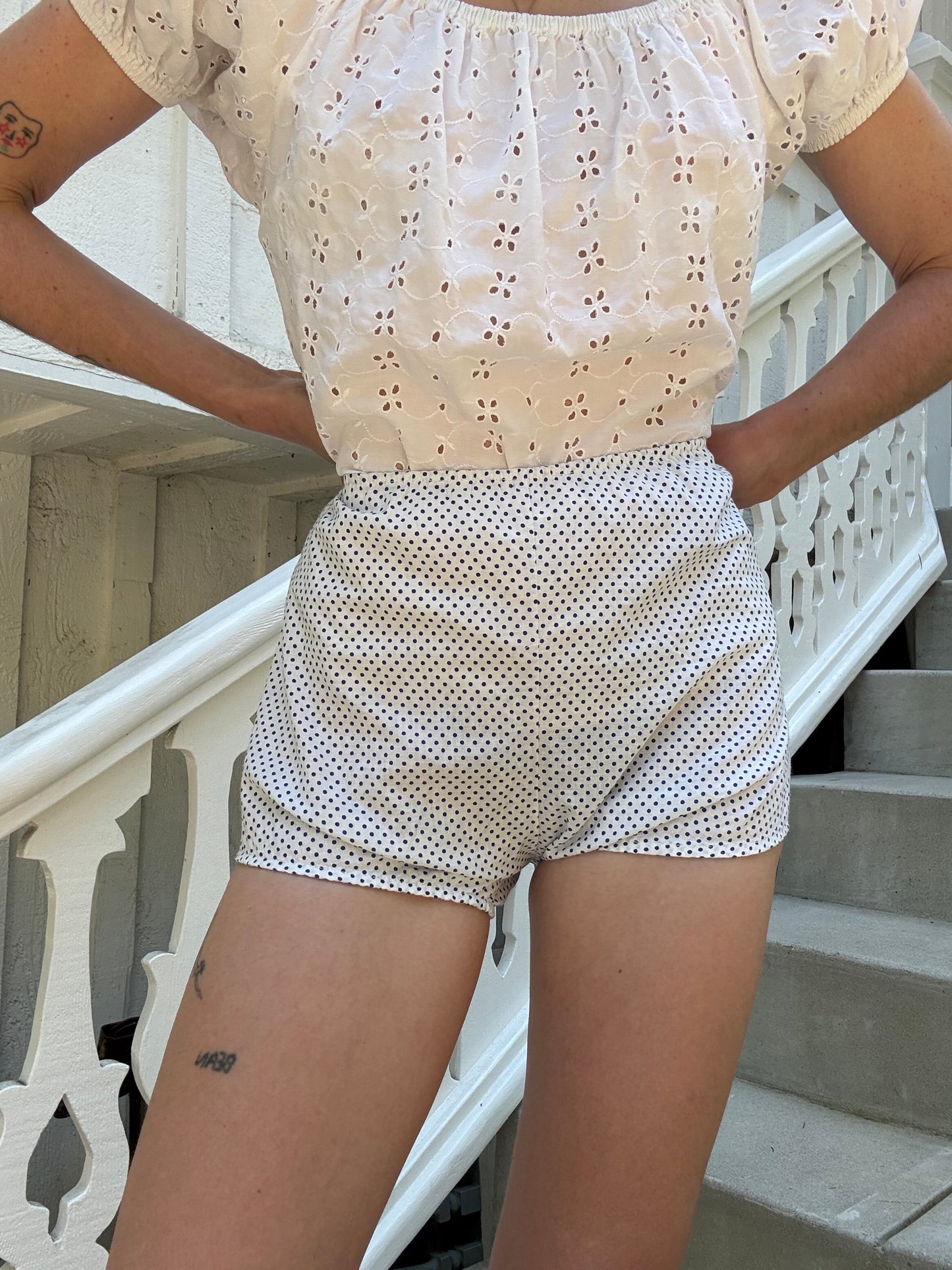 1960s Blue Polka Dot Cotton Bloomers