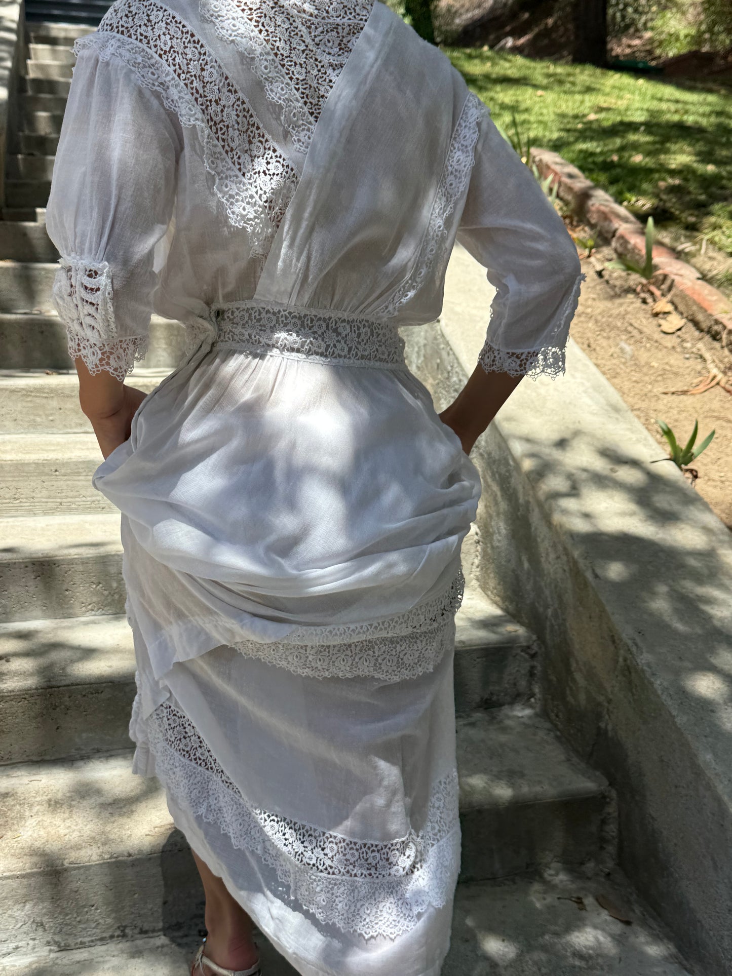 Edwardian Cotton Lace Inlay Lawn Dress