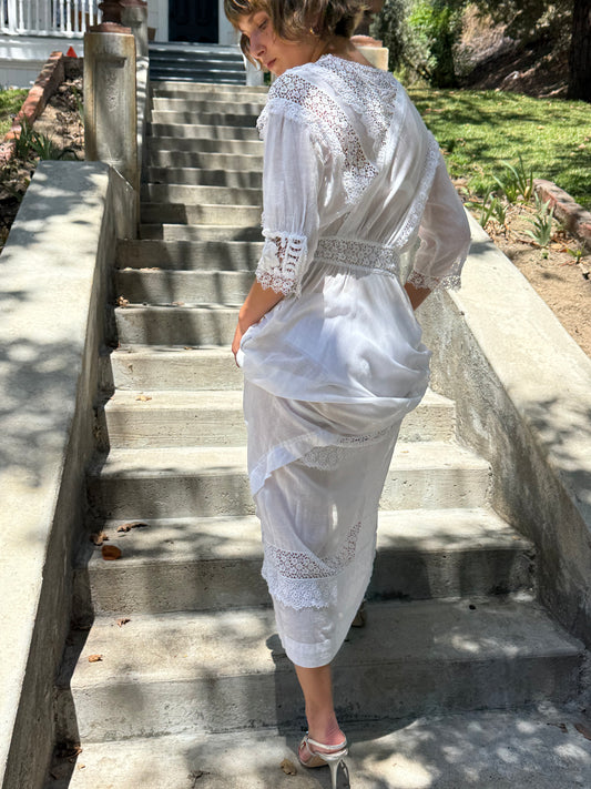 Edwardian Cotton Lace Inlay Lawn Dress