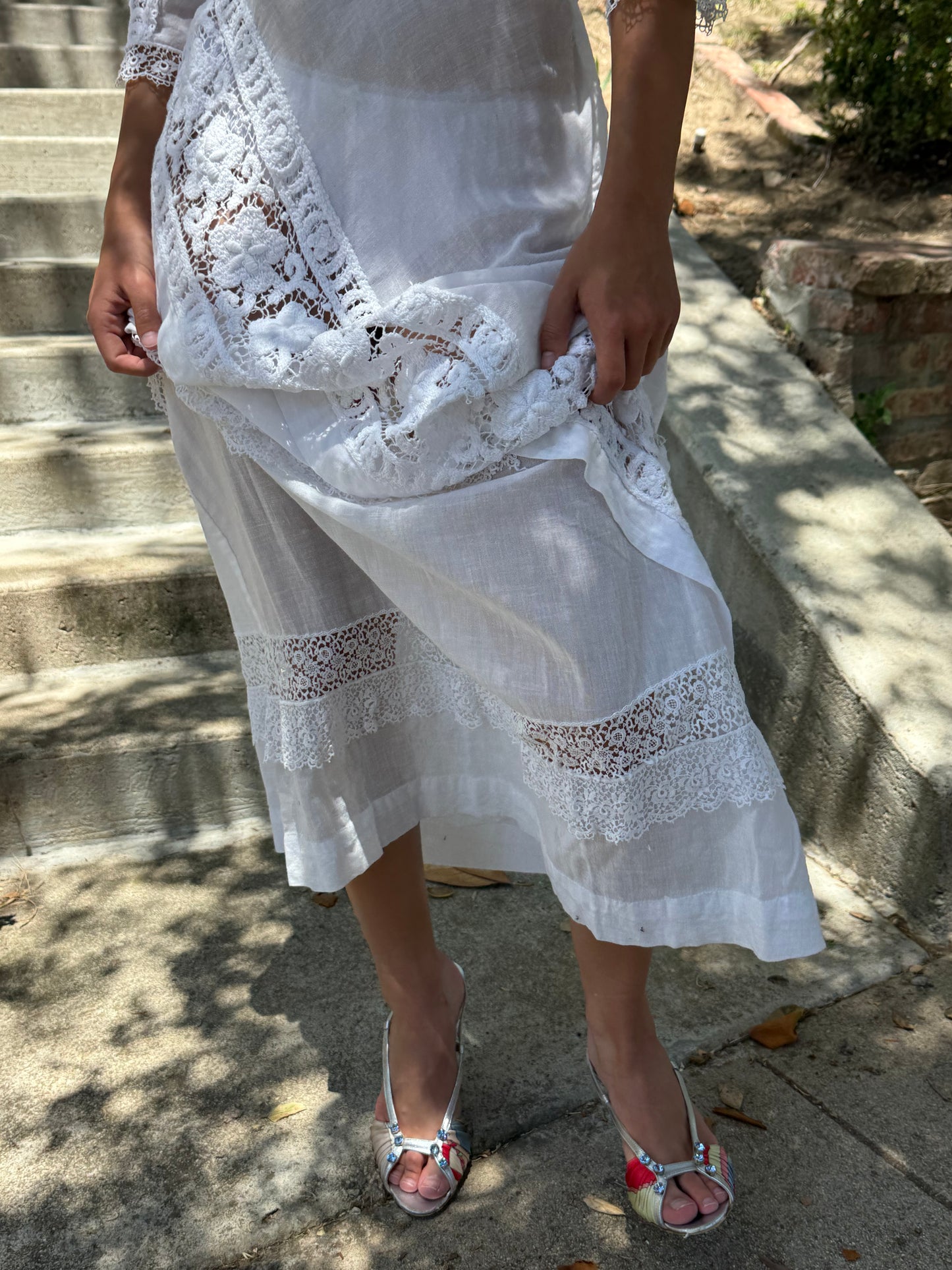 Edwardian Cotton Lace Inlay Lawn Dress