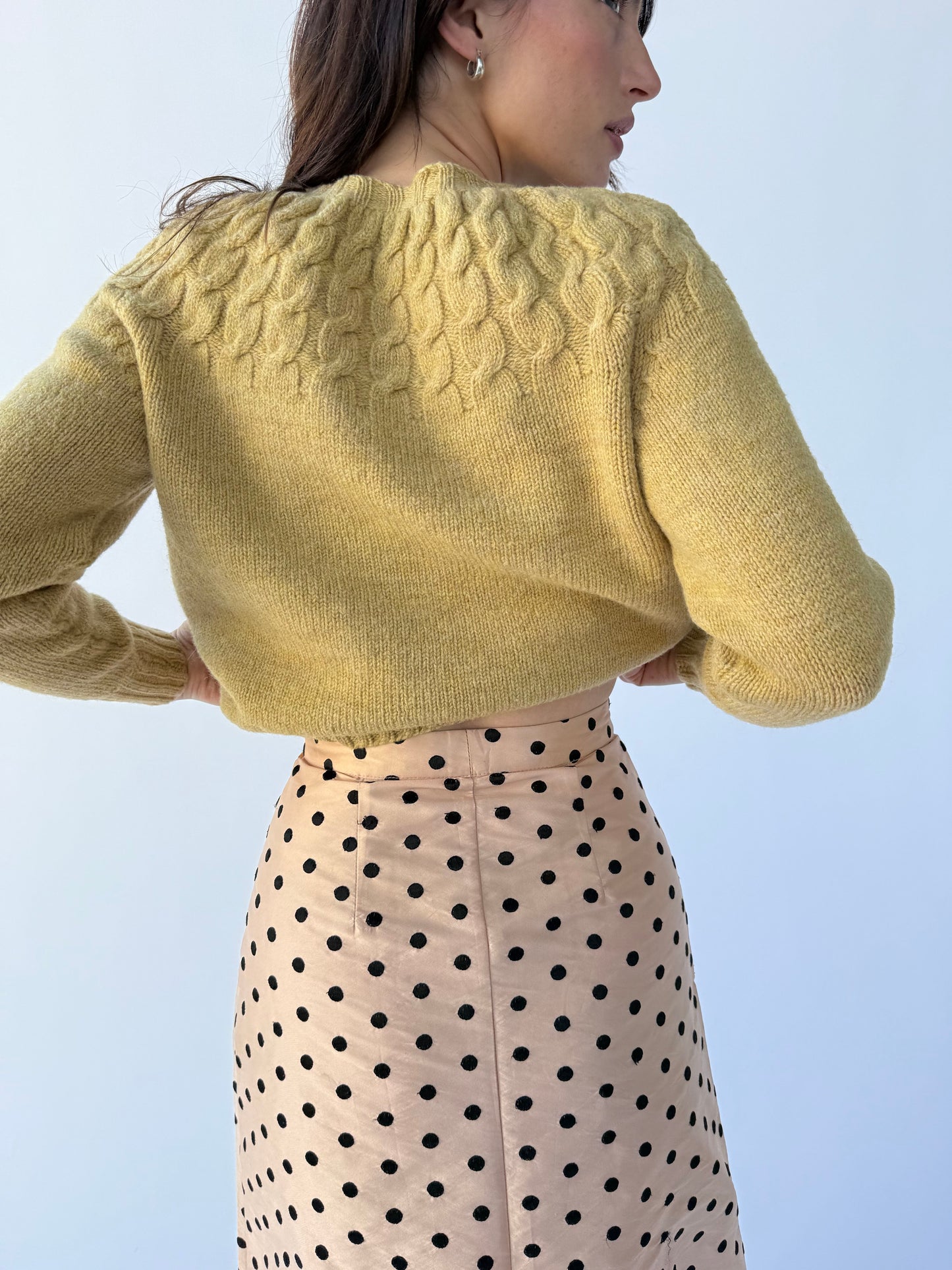 1950s Mustard Wool Cable Knit Cardigan
