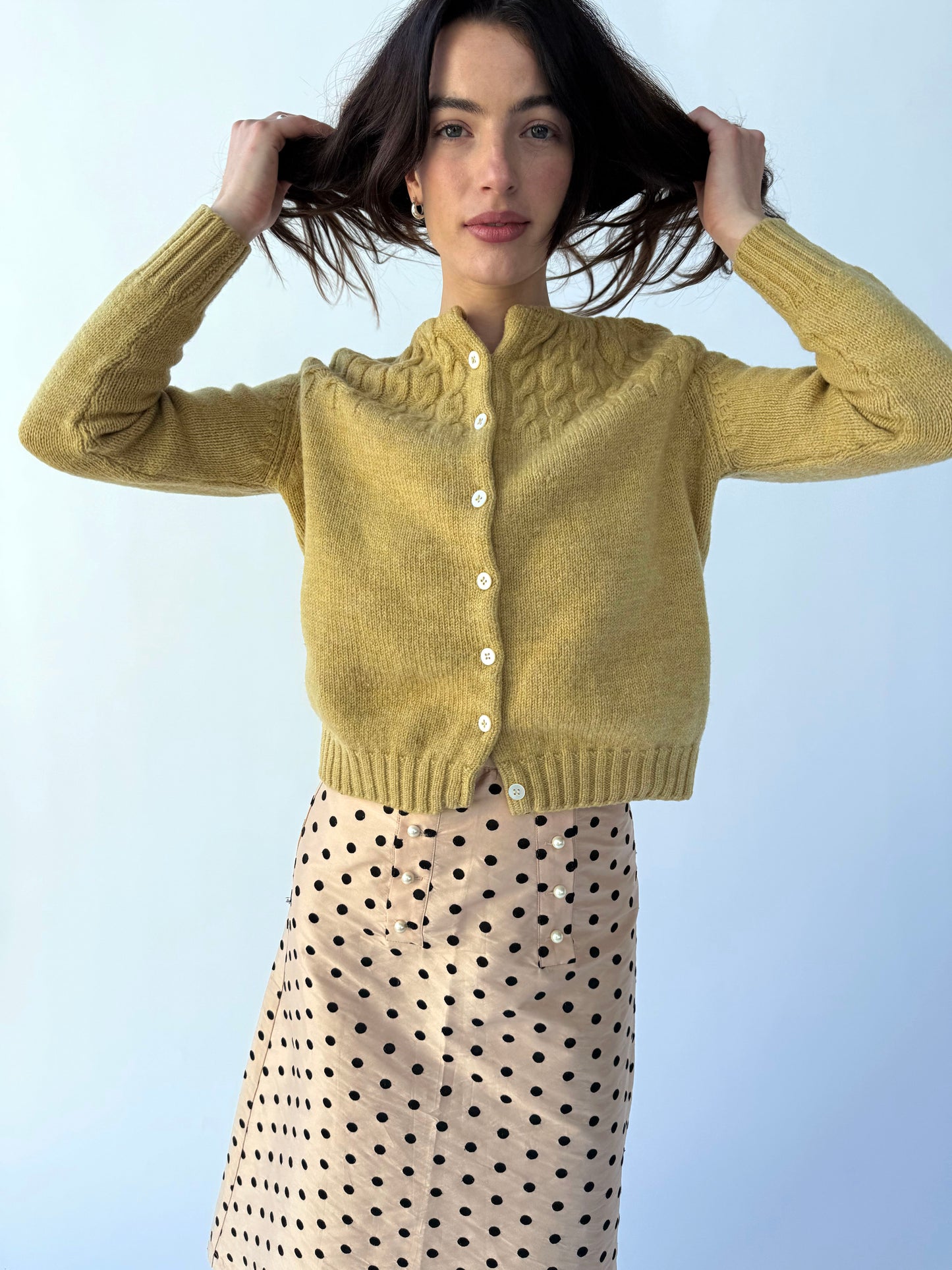 1950s Mustard Wool Cable Knit Cardigan