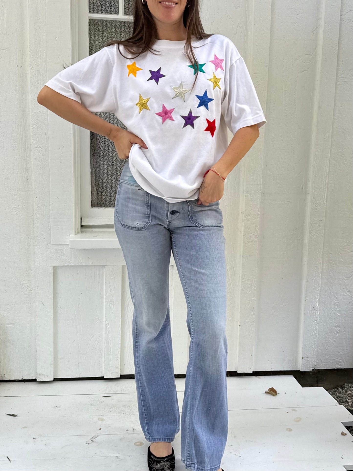 1980s Folette Rainbow Embroidered Stars Tee