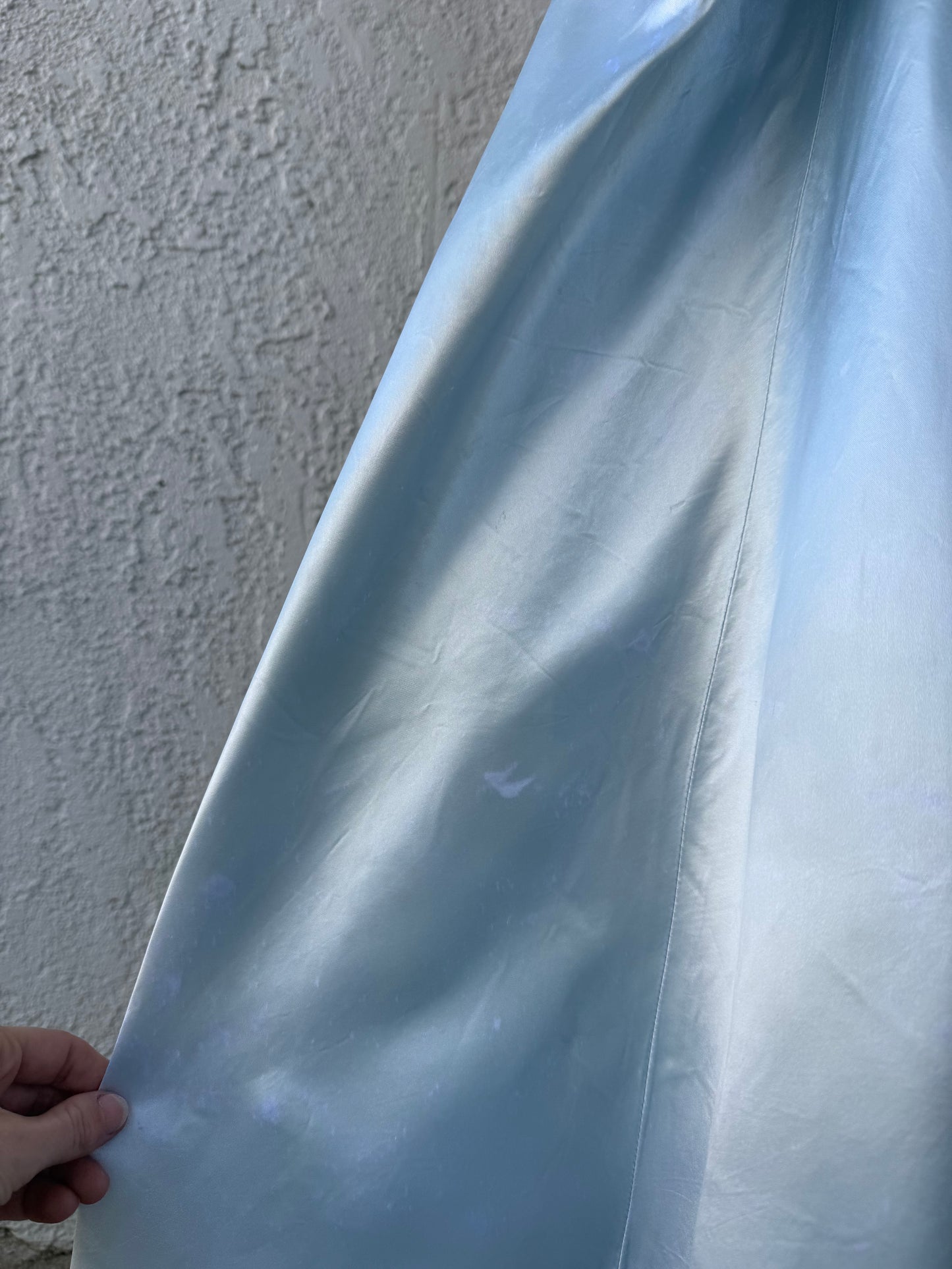 1940s Icy Blue Silk Satin Off Shoulder Gown with Draped Bow Hips As-Is