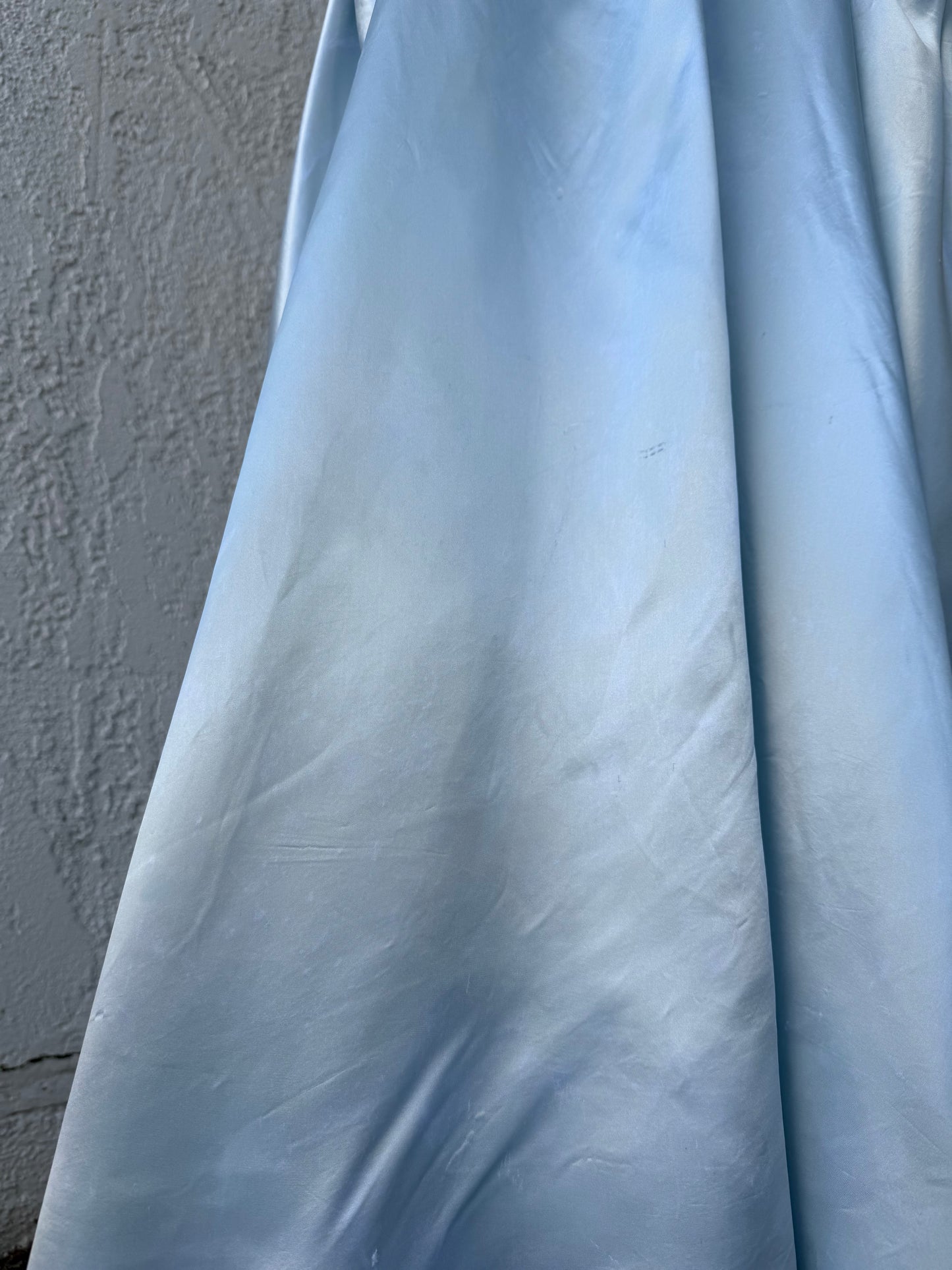 1940s Icy Blue Silk Satin Off Shoulder Gown with Draped Bow Hips As-Is