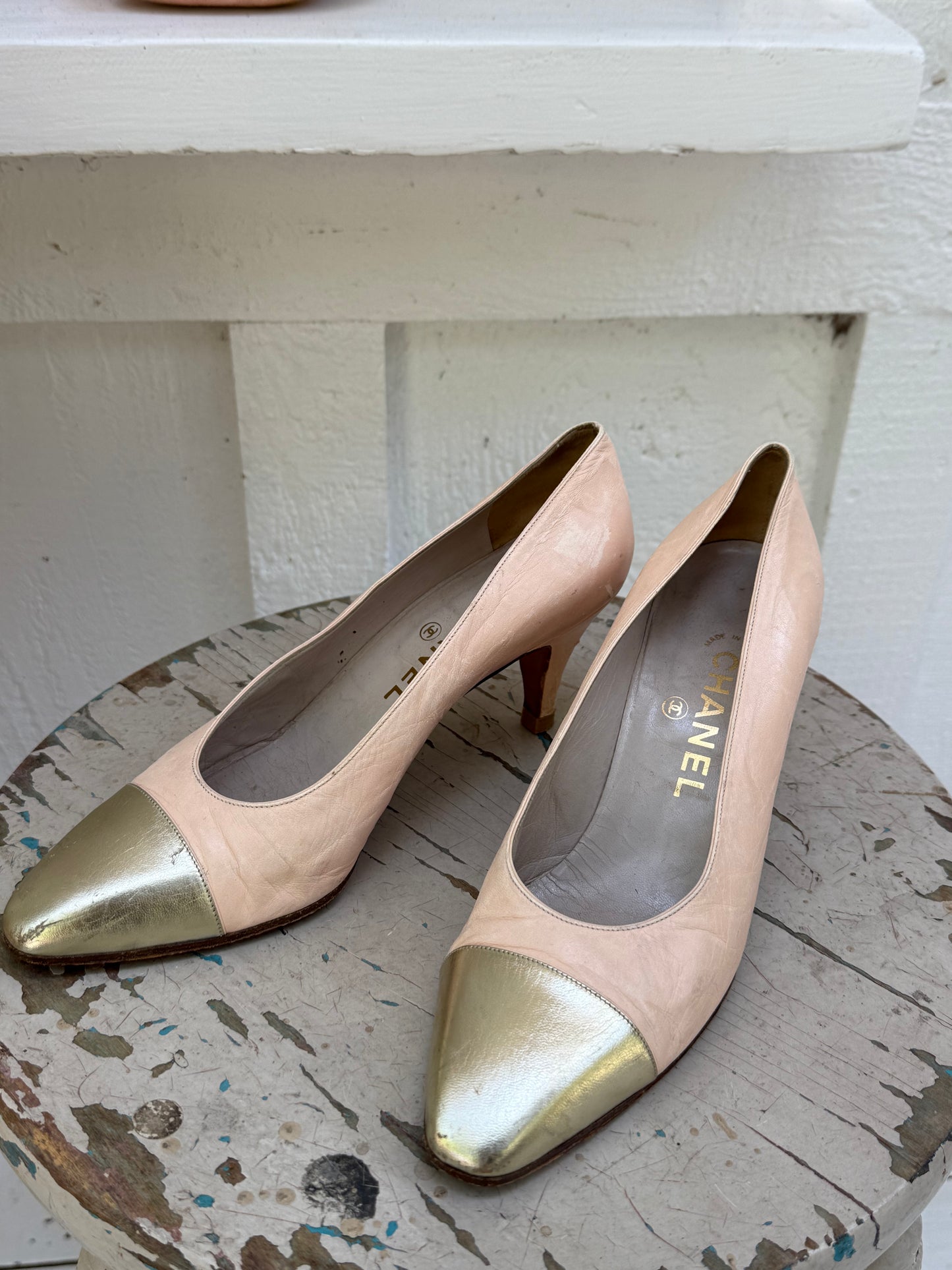 1980s Chanel Pink with Metallic Cap Toe Pumps