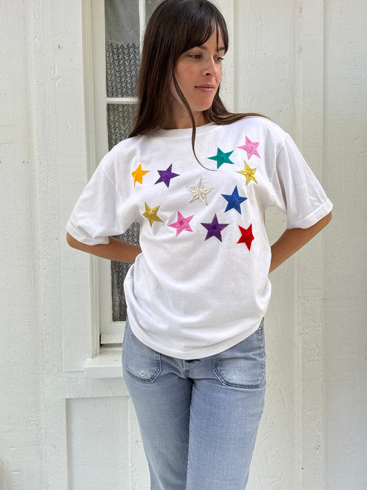 1980s Folette Rainbow Embroidered Stars Tee