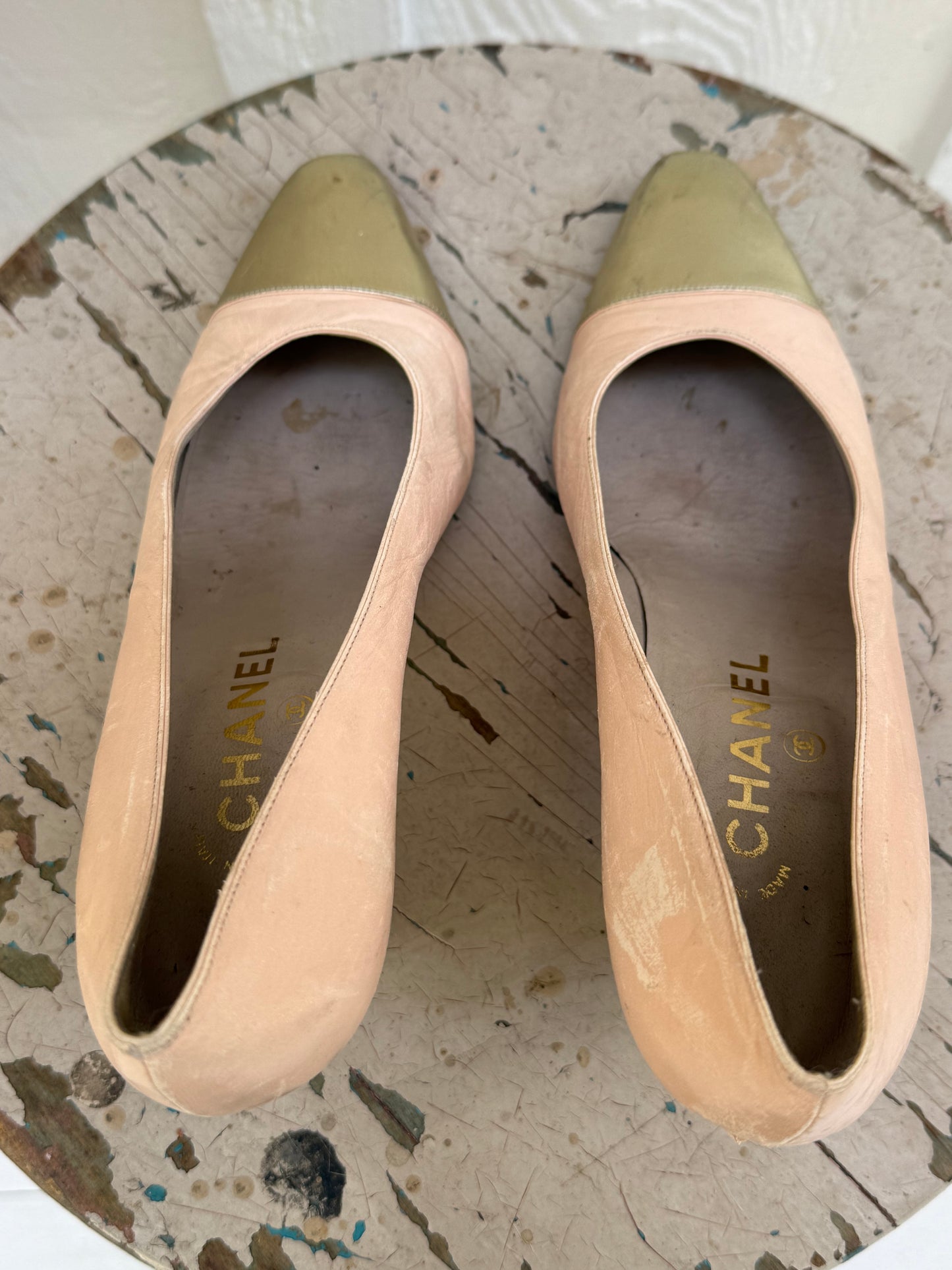 1980s Chanel Pink with Metallic Cap Toe Pumps
