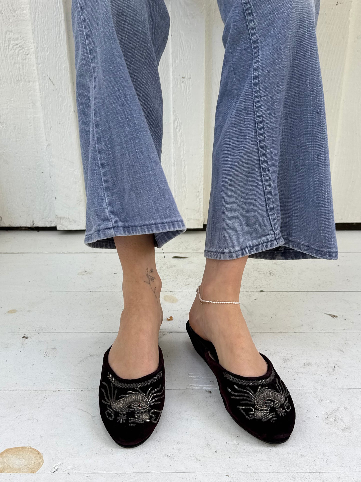 1960s Dragon Beaded Velvet Mules