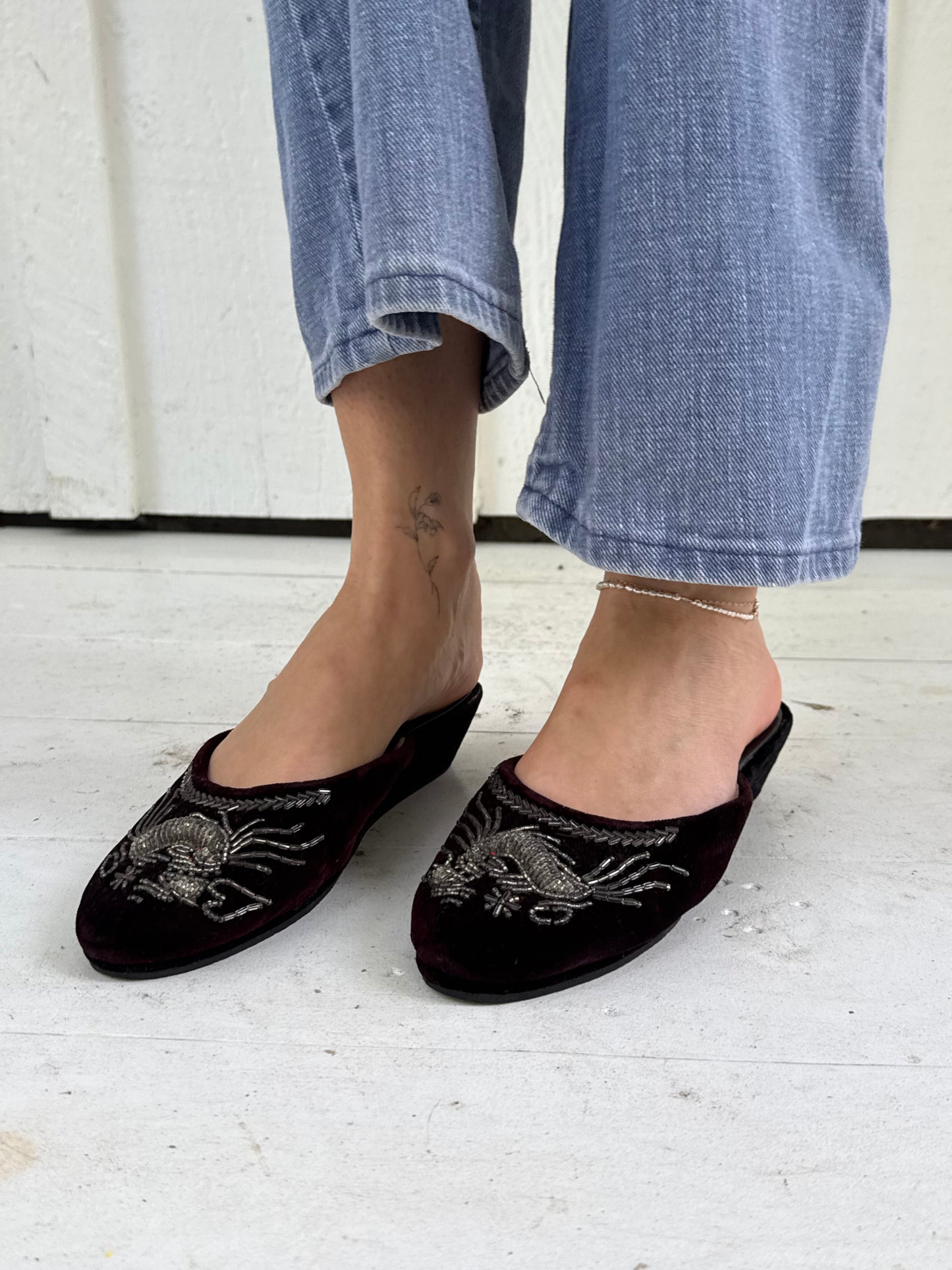 1960s Dragon Beaded Velvet Mules