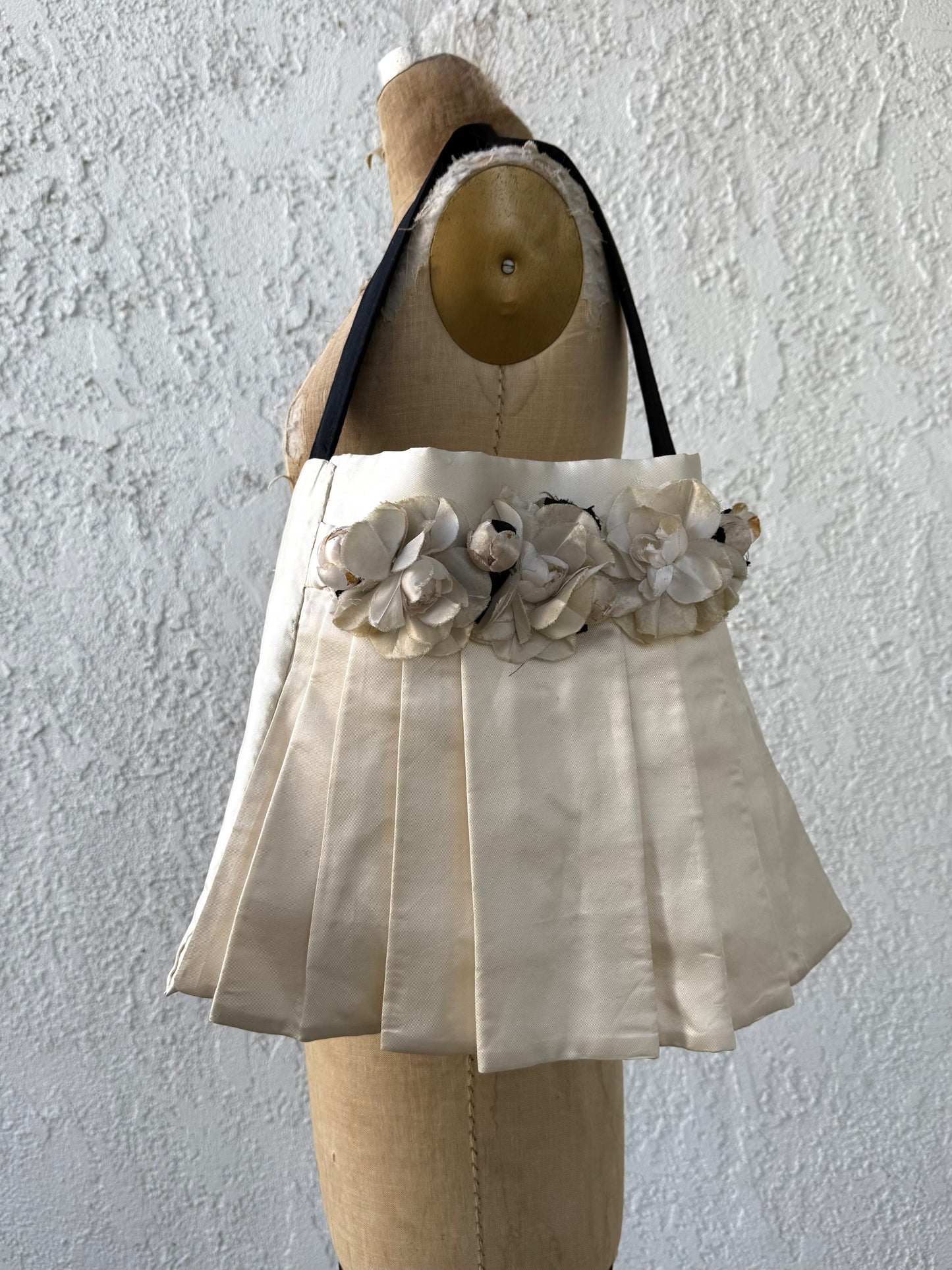 Vintage Silk Satin Handmade Bridal Tote with French Silk Flowers