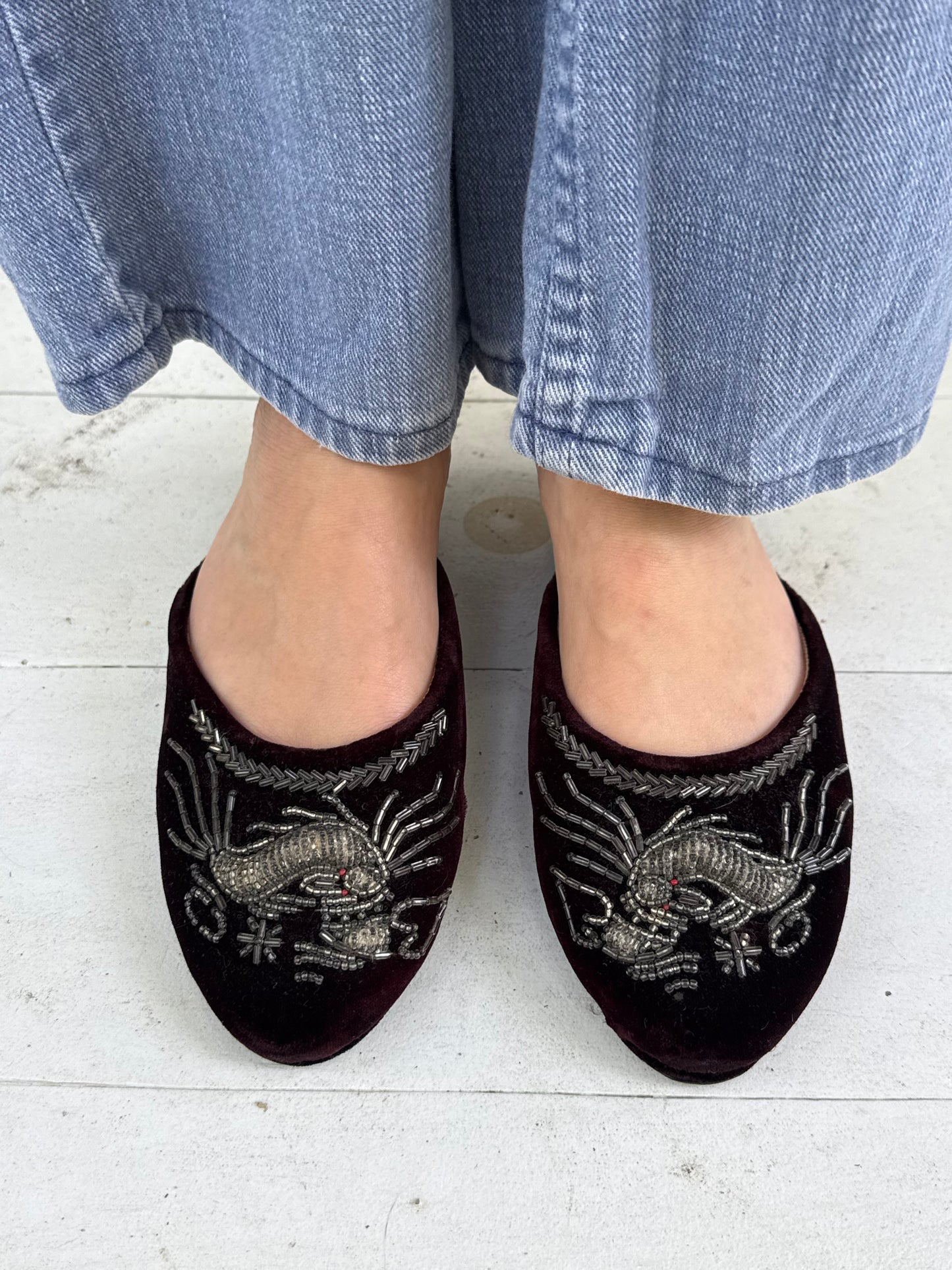1960s Dragon Beaded Velvet Mules