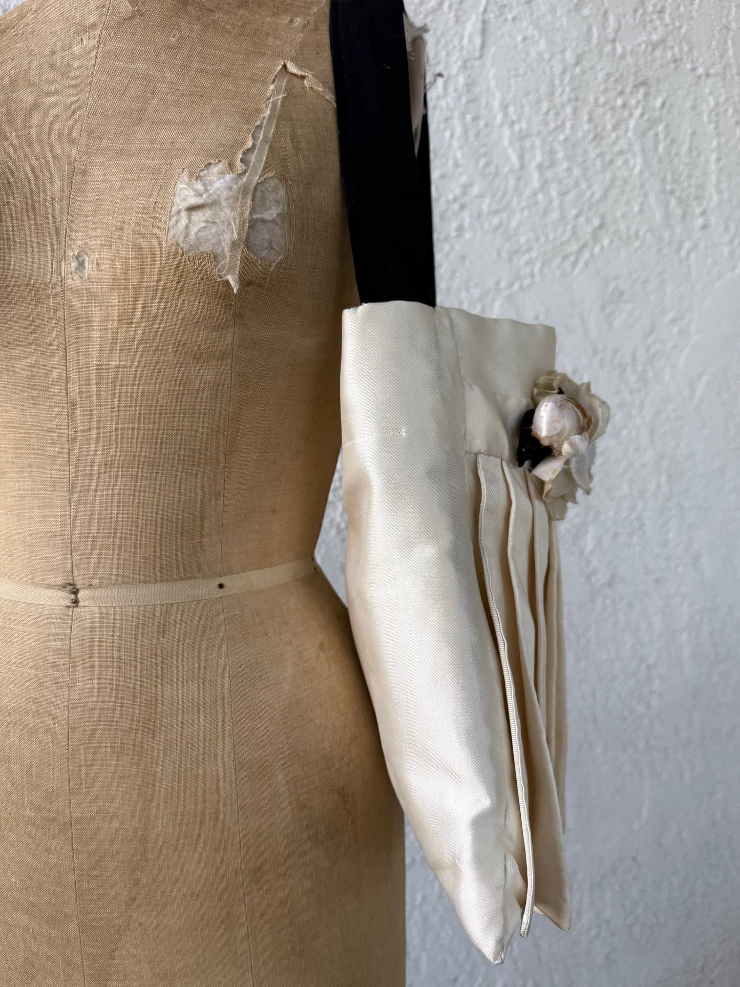 Vintage Silk Satin Handmade Bridal Tote with French Silk Flowers