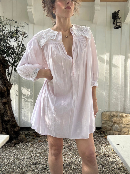 1980s Priamo New York Baby Pink Lace Collar Mini Dress