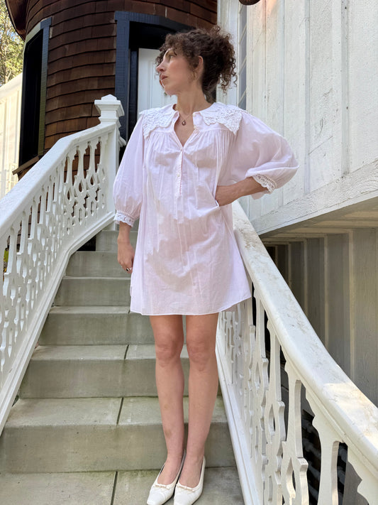 1980s Priamo New York Baby Pink Lace Collar Mini Dress