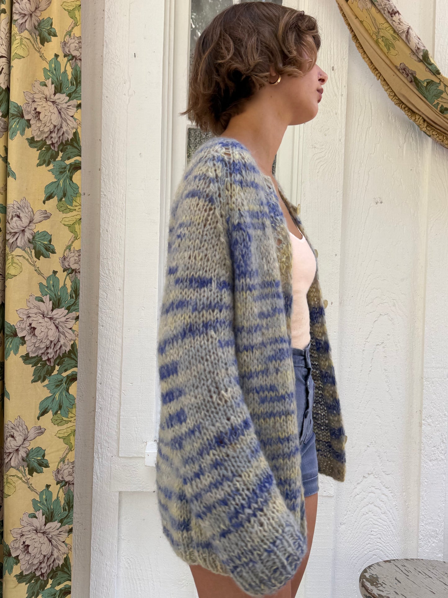 1960s Italian Blue Space Dye Mohair and Wool Cardigan