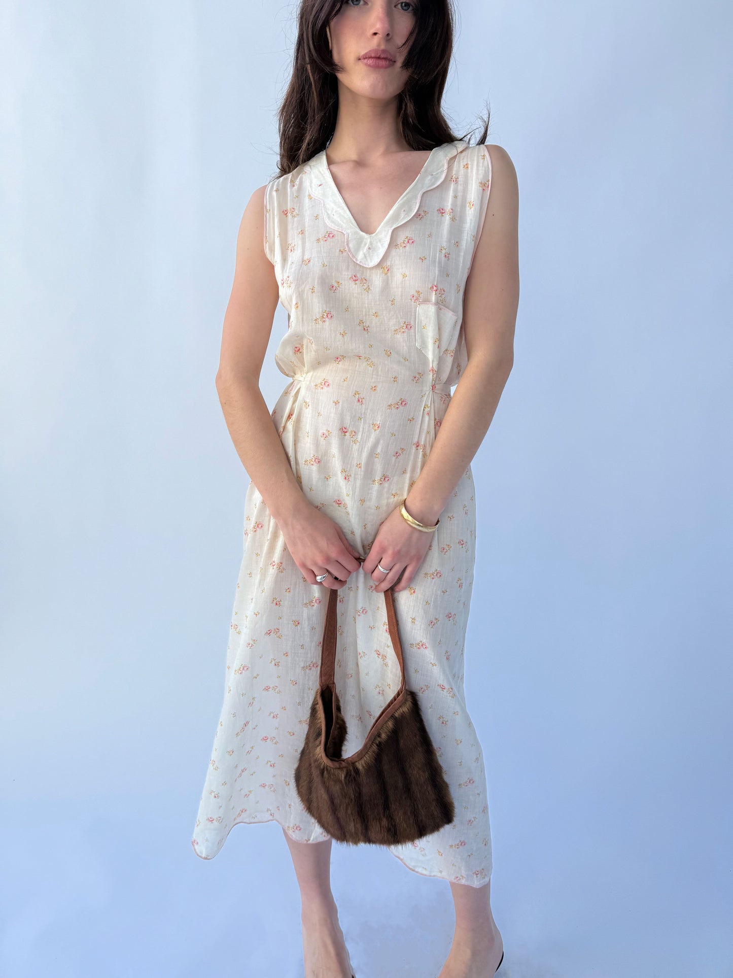1920s Floral Printed Cotton Lawn Day Dress