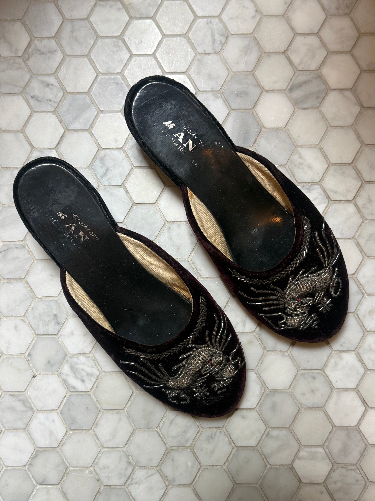 1960s Dragon Beaded Velvet Mules