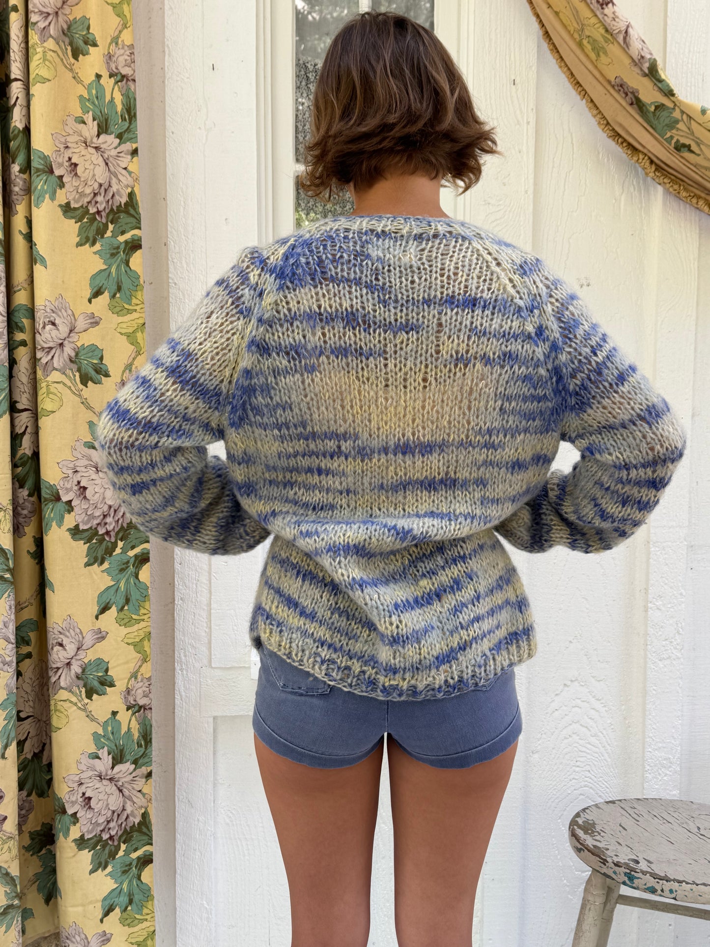 1960s Italian Blue Space Dye Mohair and Wool Cardigan