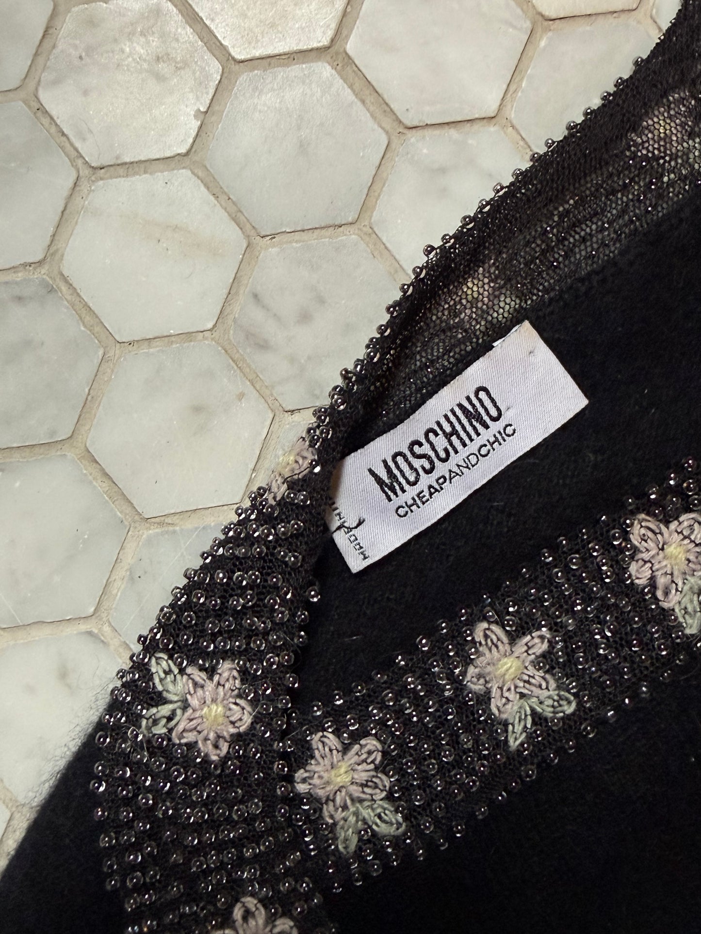 Moschino Black Floral Beaded Cashmere Sweater