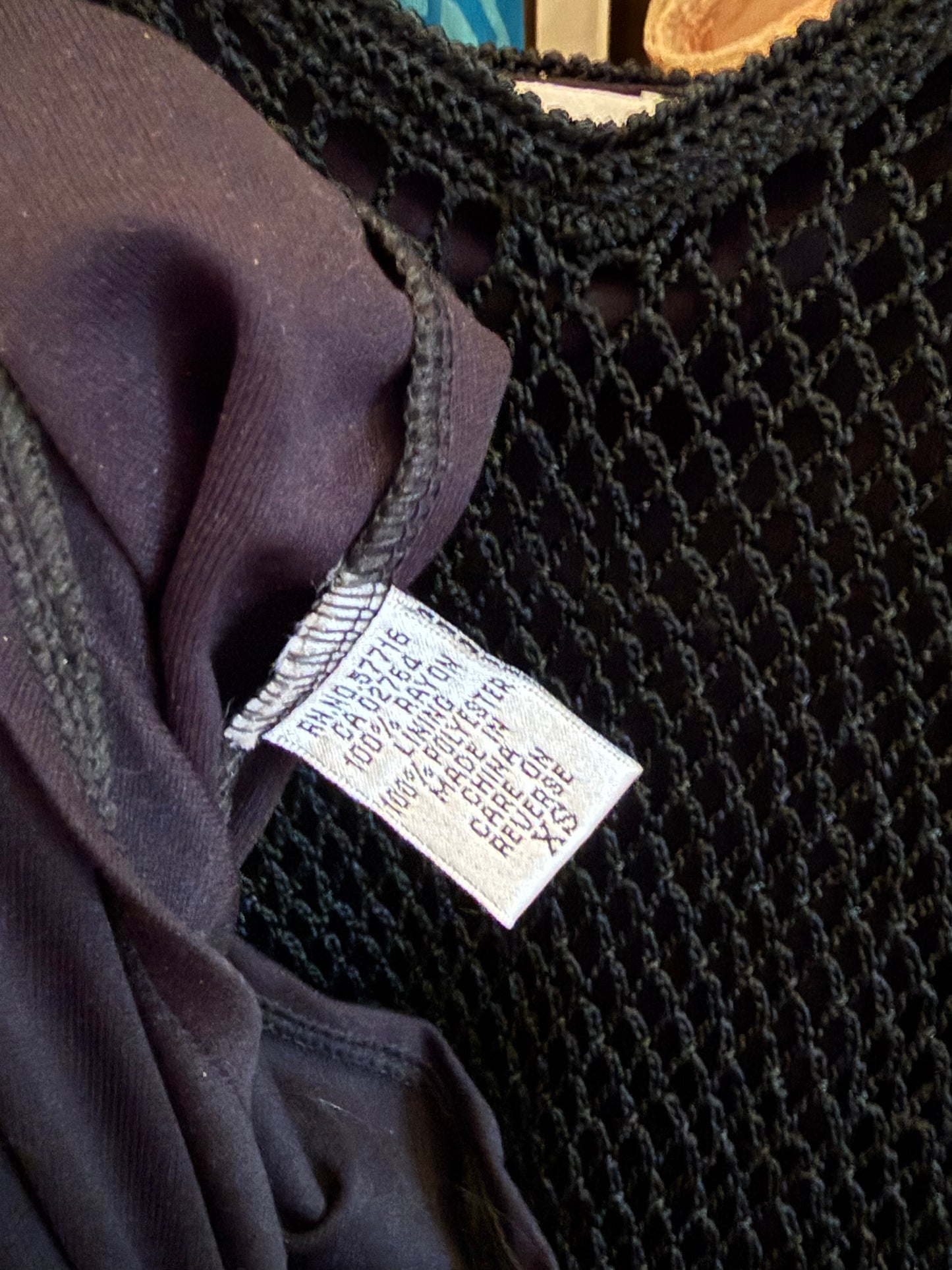 1990s Cache Black Beaded Crochet Asymmetrical Midi Dress