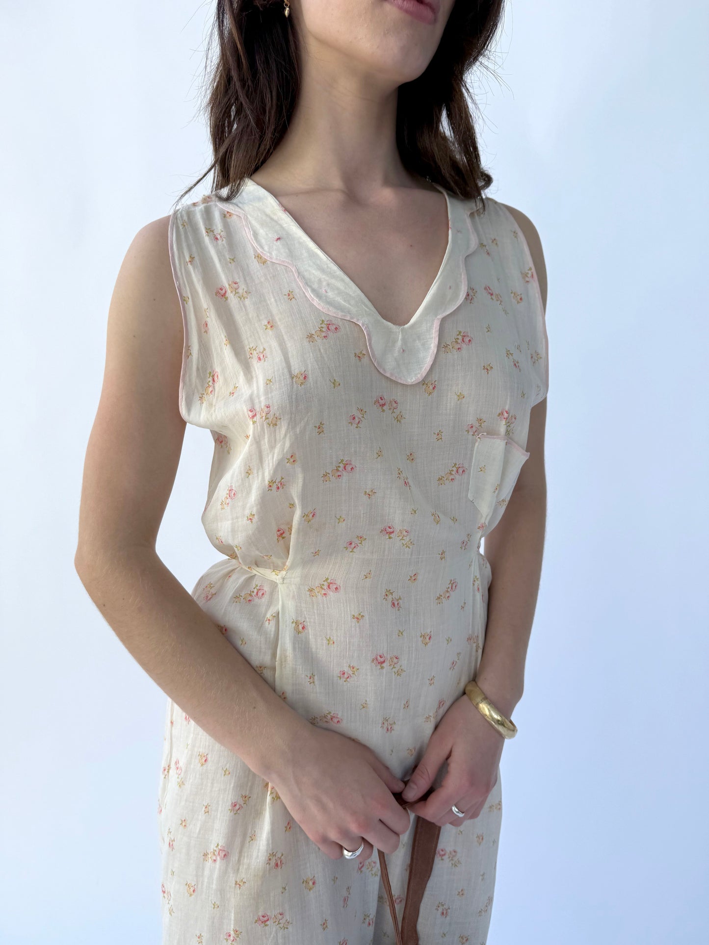 1920s Floral Printed Cotton Lawn Day Dress