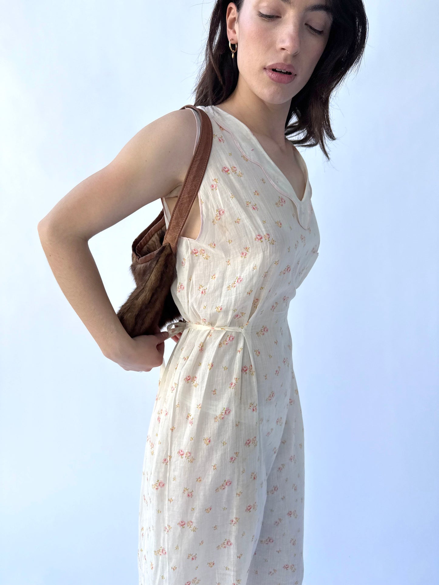 1920s Floral Printed Cotton Lawn Day Dress