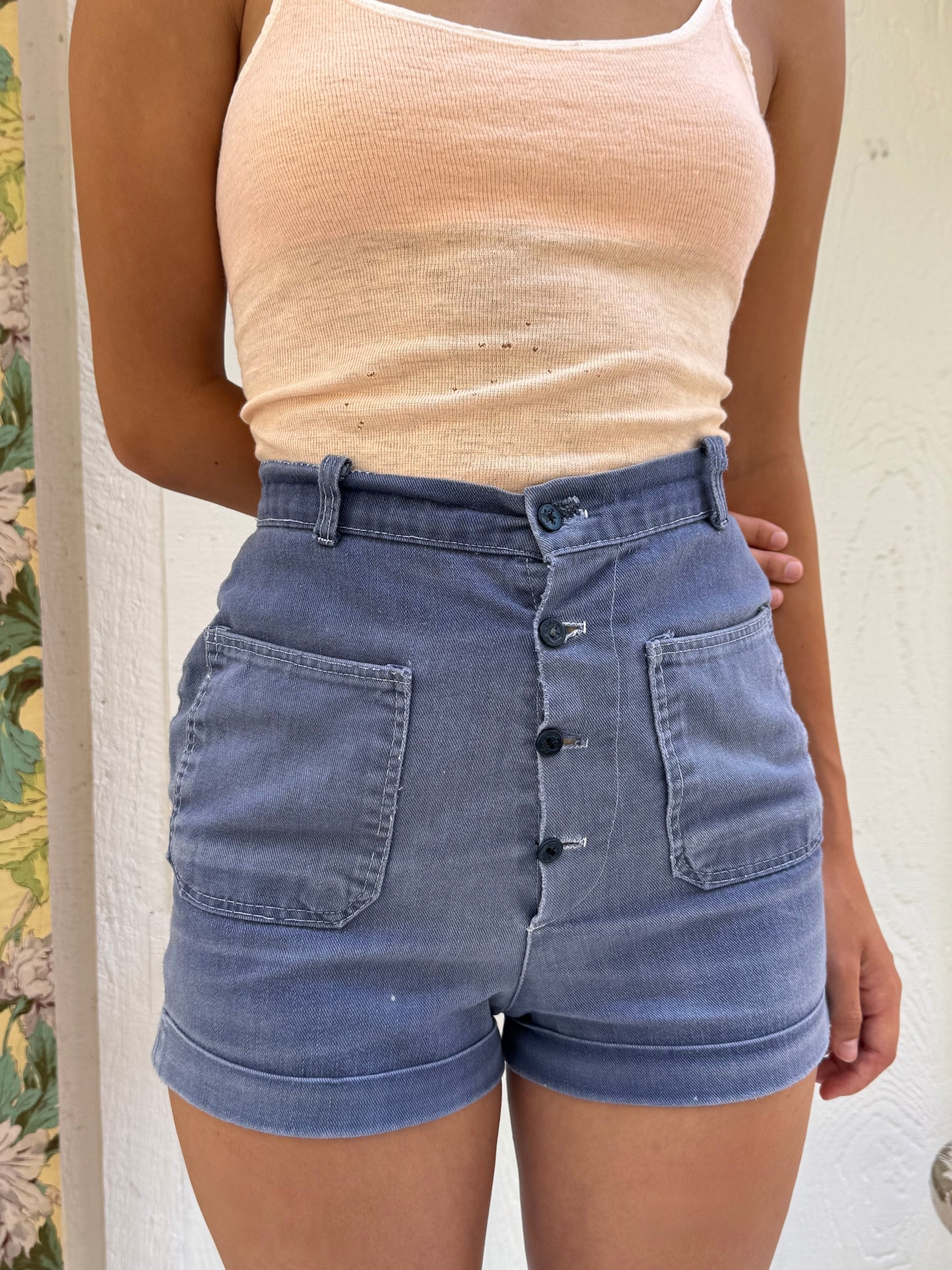 1970s Navy Cotton Sailor Shorts