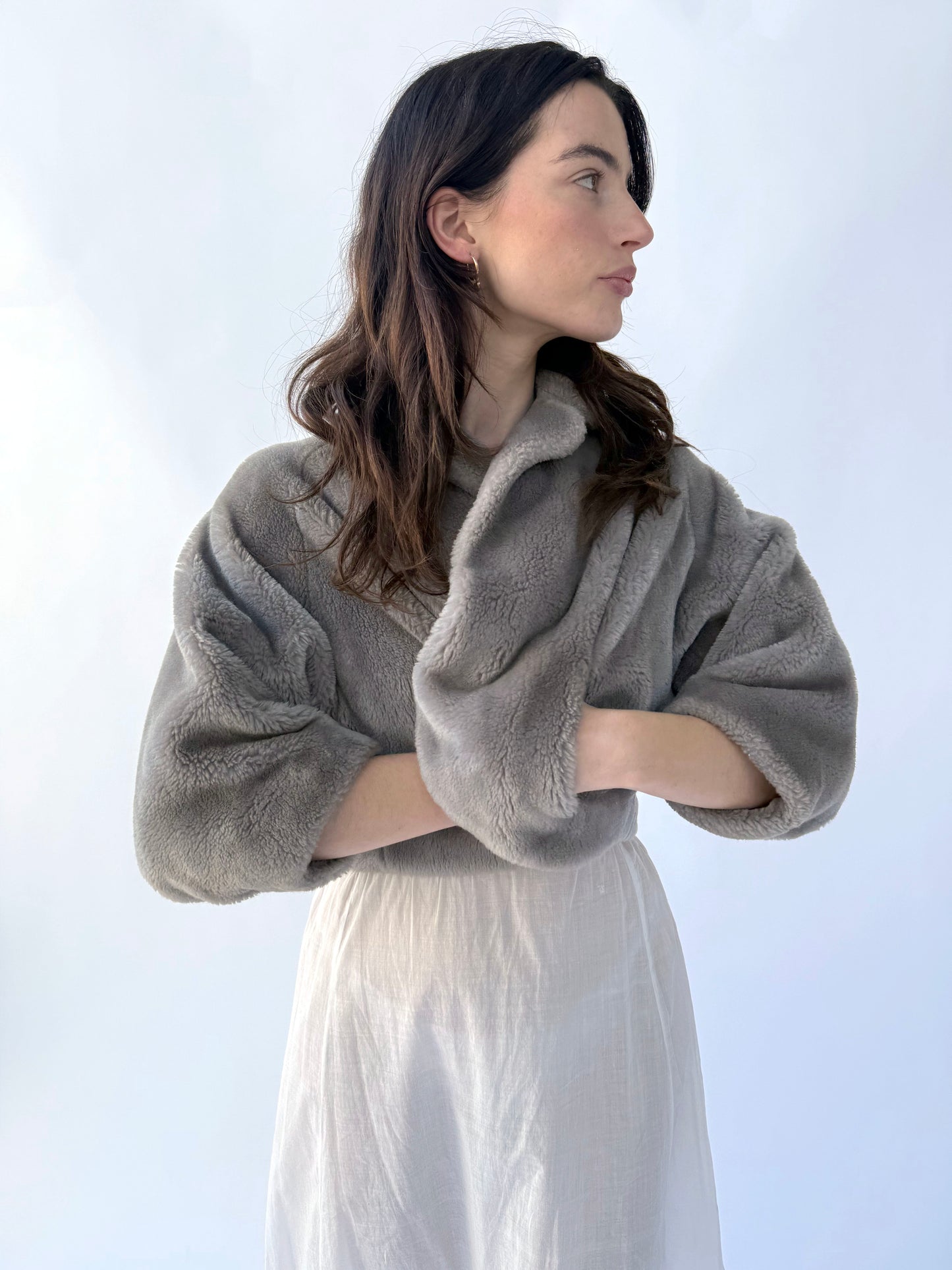 1950s Chubby Grey Faux Fur Shrug Jacket