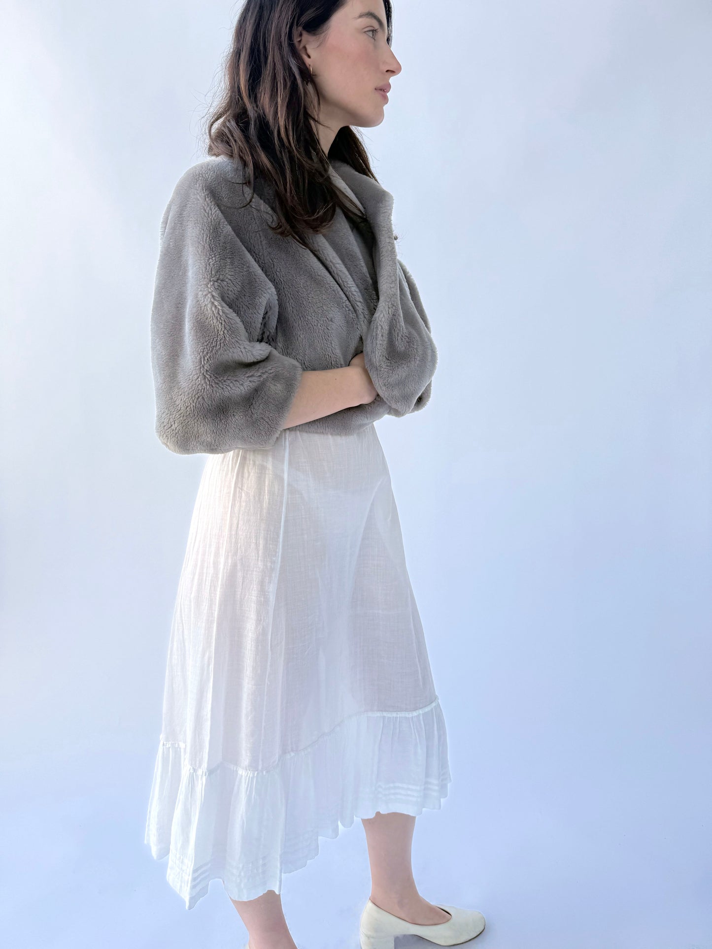 Victorian Cotton White Ruffle Hem Skirt