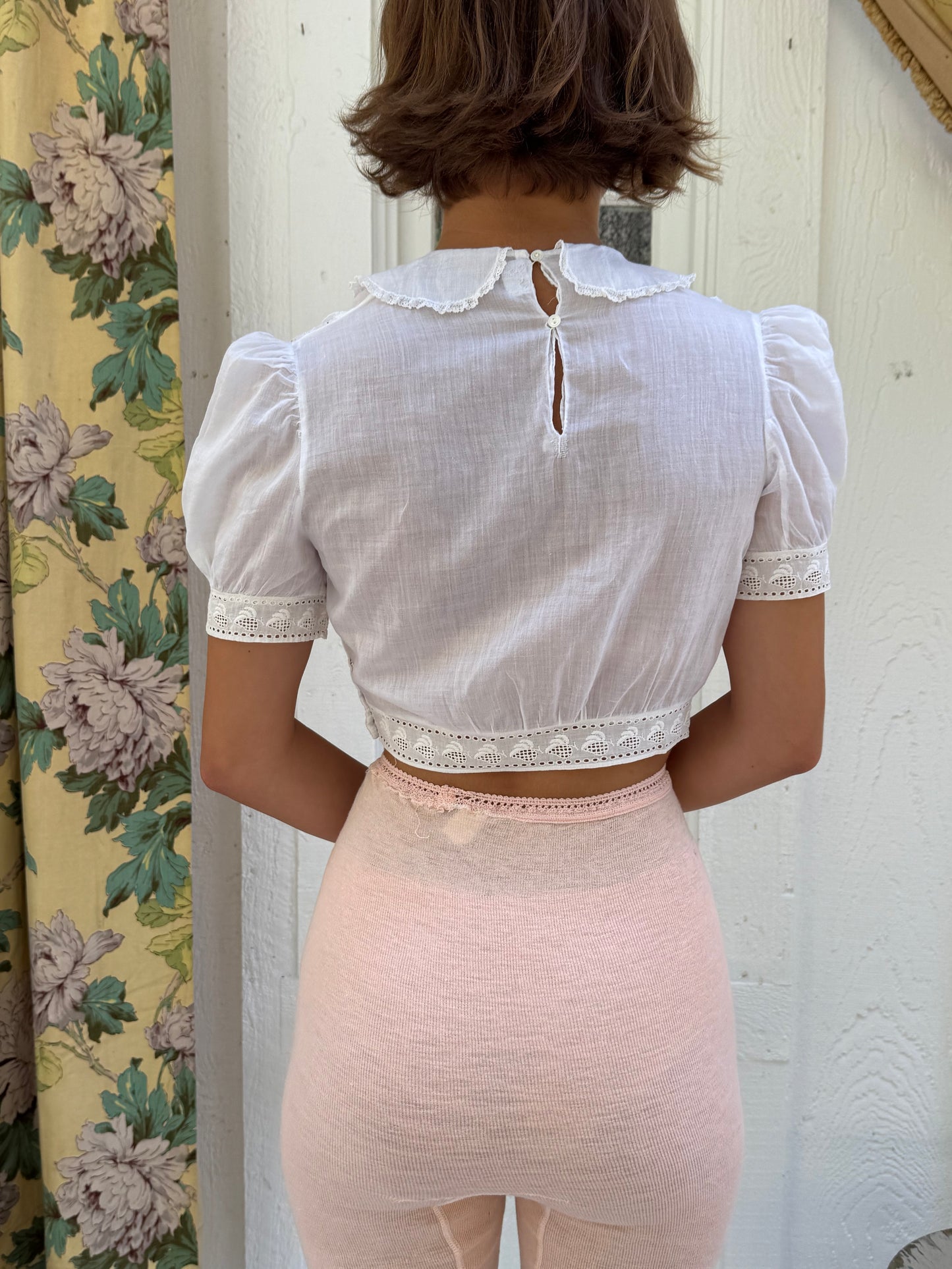 1930s Cotton Peter Pan Collar Cropped Blouse