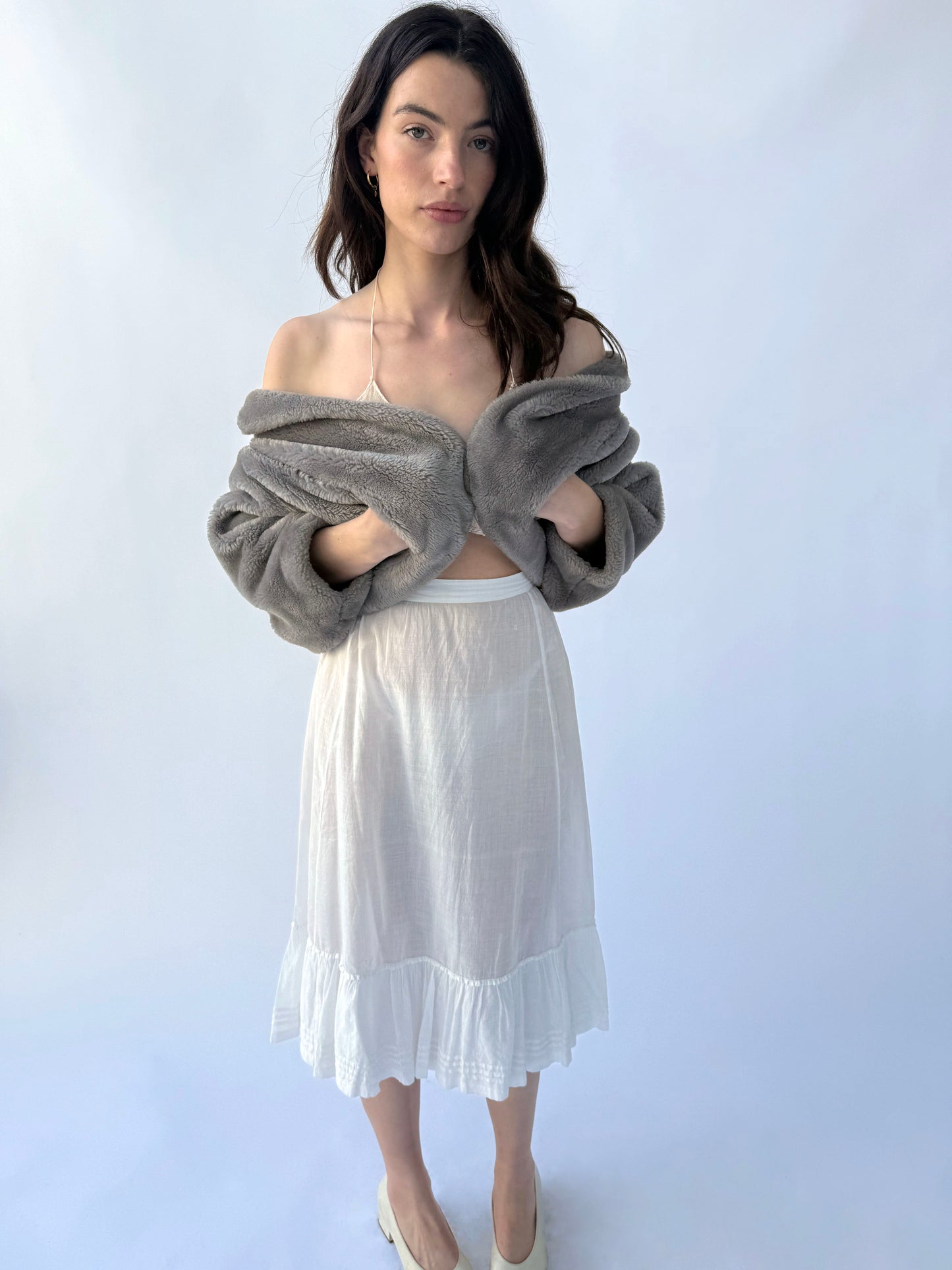 1950s Chubby Grey Faux Fur Shrug Jacket