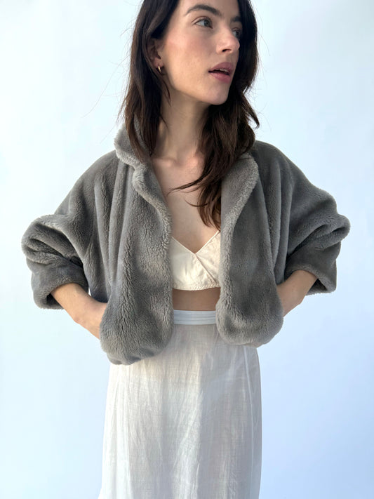 1950s Chubby Grey Faux Fur Shrug Jacket