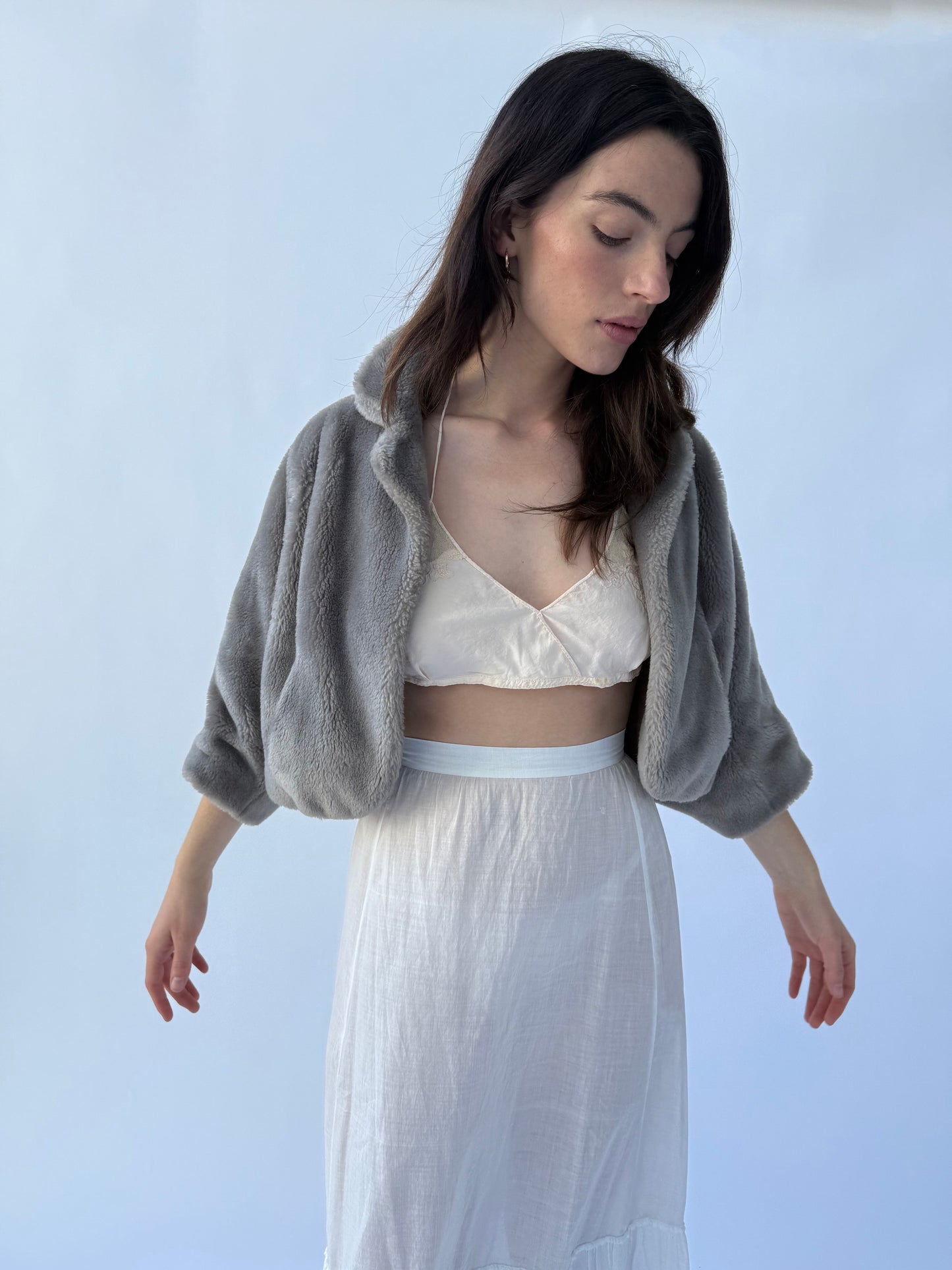 1950s Chubby Grey Faux Fur Shrug Jacket