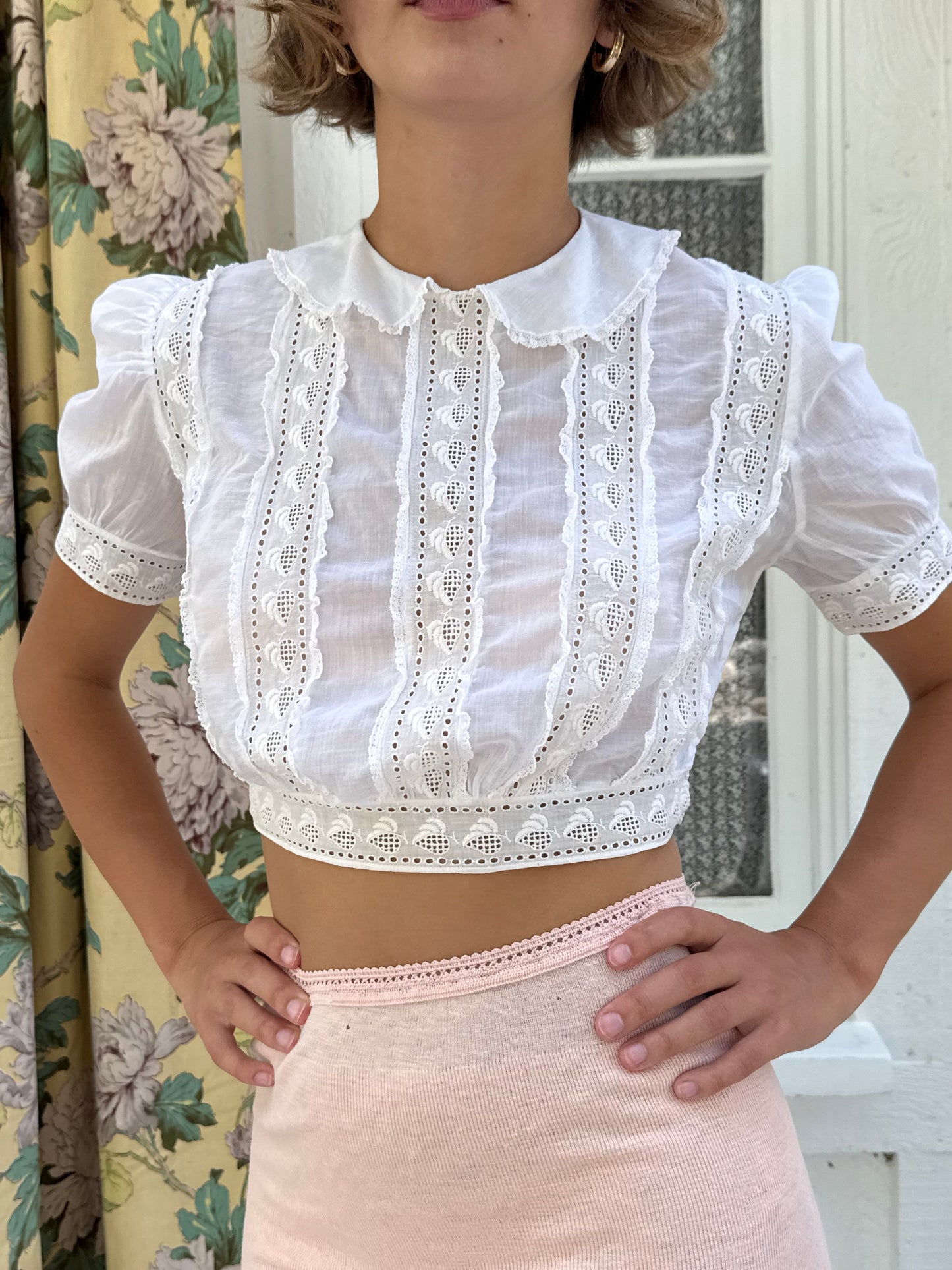 1930s Cotton Peter Pan Collar Cropped Blouse