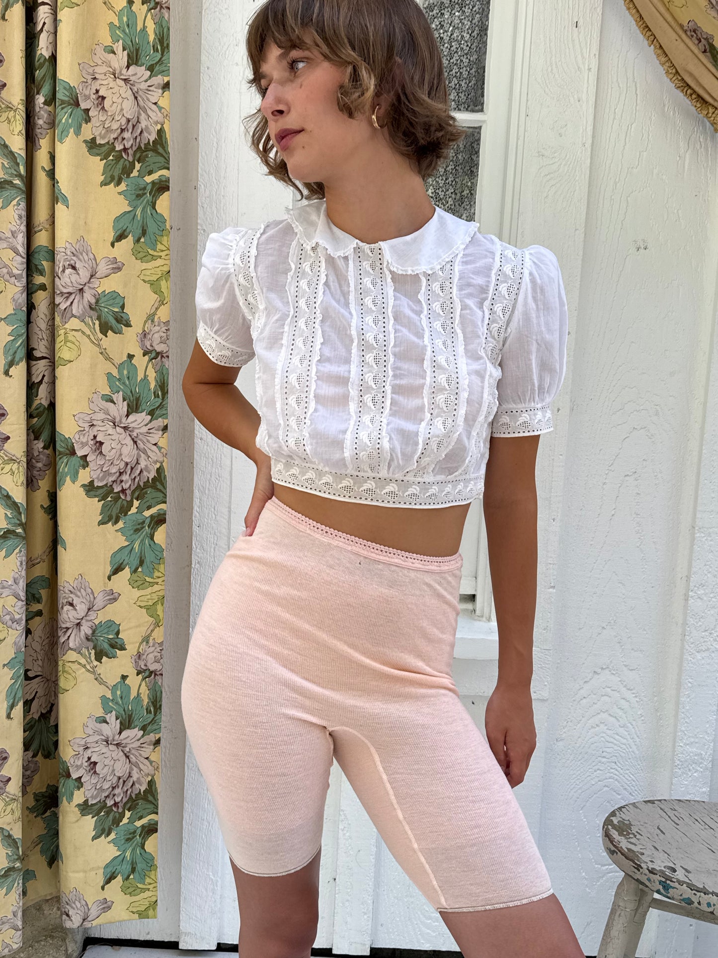 1930s Cotton Peter Pan Collar Cropped Blouse
