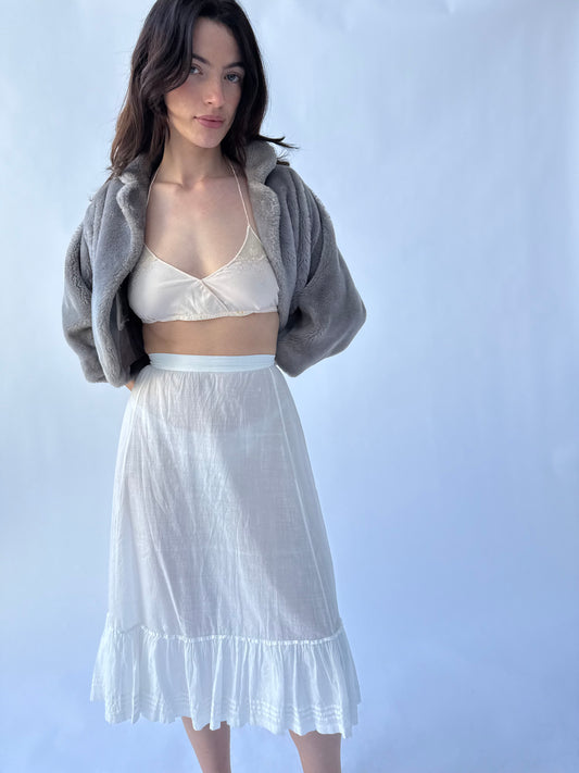 Victorian Cotton White Ruffle Hem Skirt