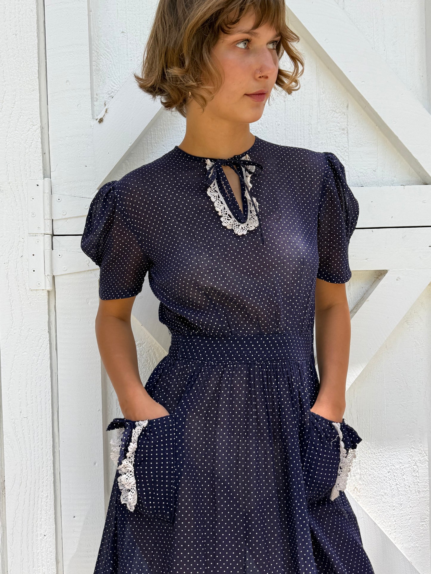 1940s Navy Polka Dot Dress