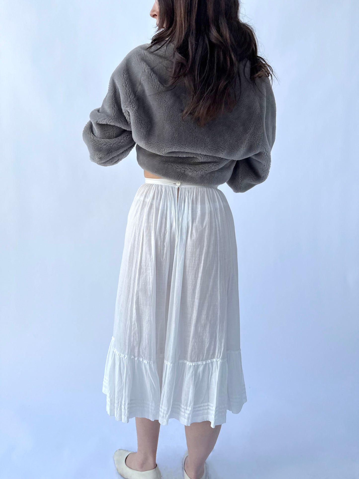 Victorian Cotton White Ruffle Hem Skirt