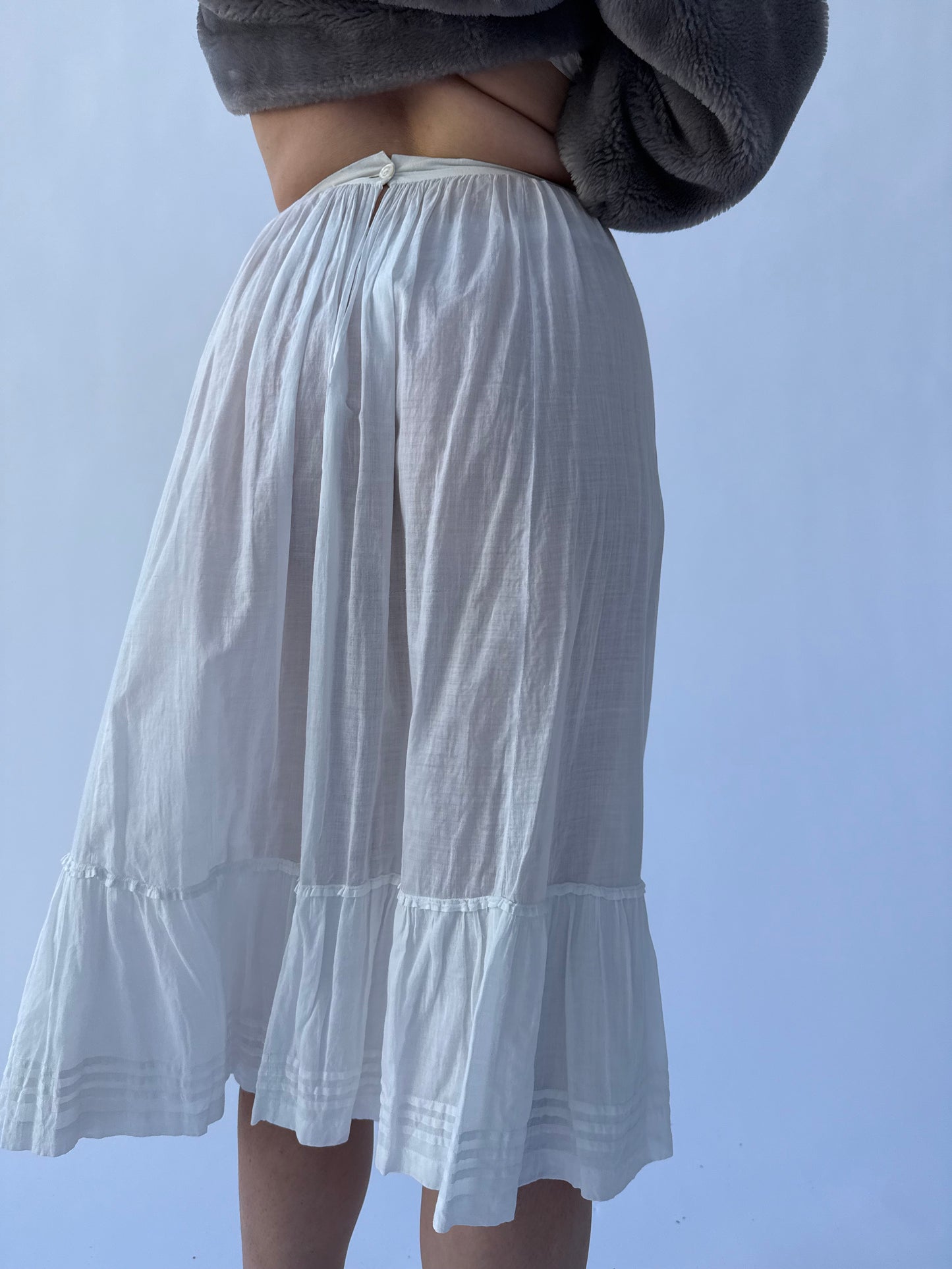 Victorian Cotton White Ruffle Hem Skirt