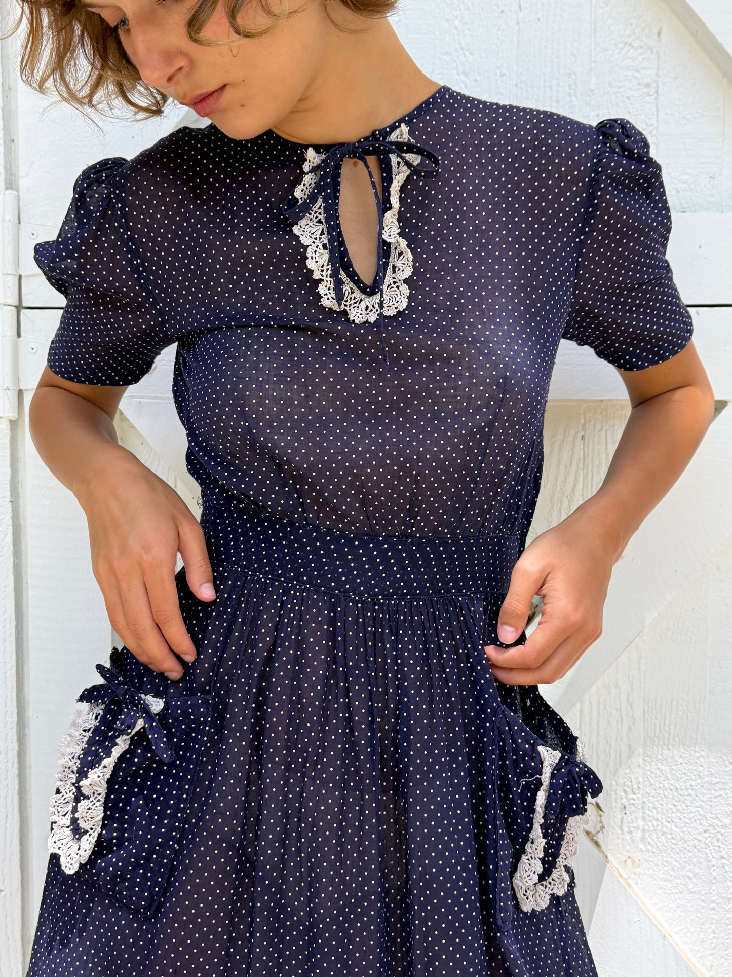 1940s Navy Polka Dot Dress