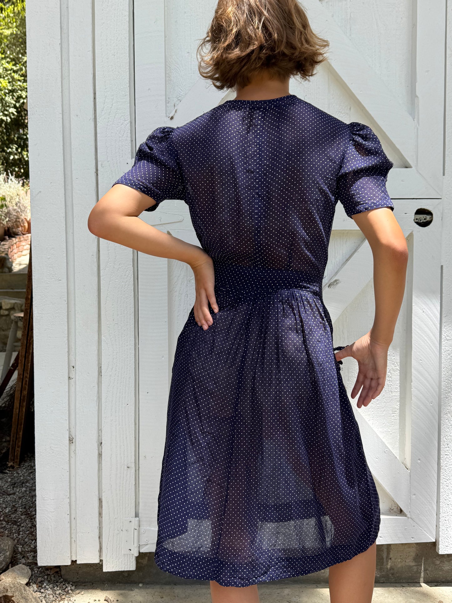 1940s Navy Polka Dot Dress