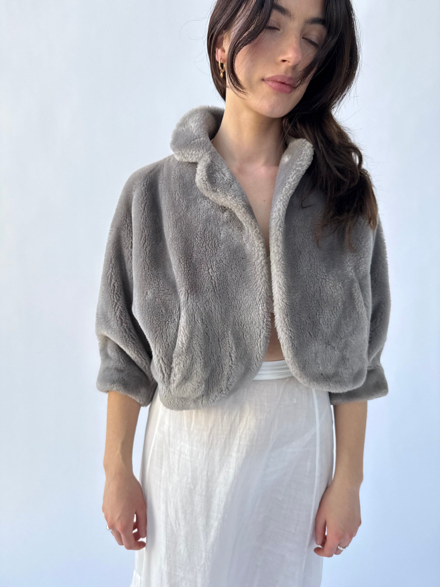 1950s Chubby Grey Faux Fur Shrug Jacket