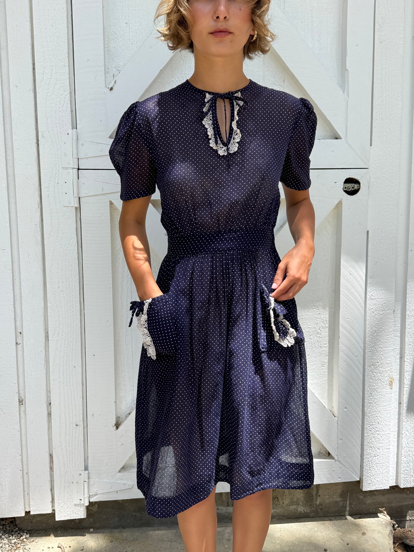 1940s Navy Polka Dot Dress